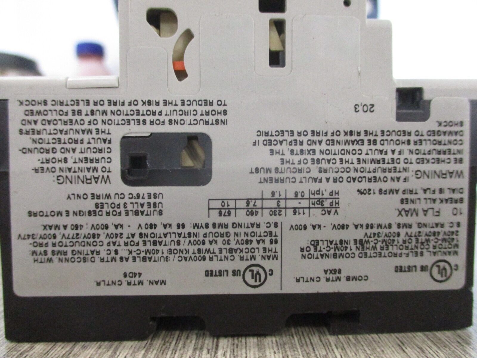 Allen-Bradley Manual Motor Protector 140M-C2E-C10 Trip : 6.3-10A