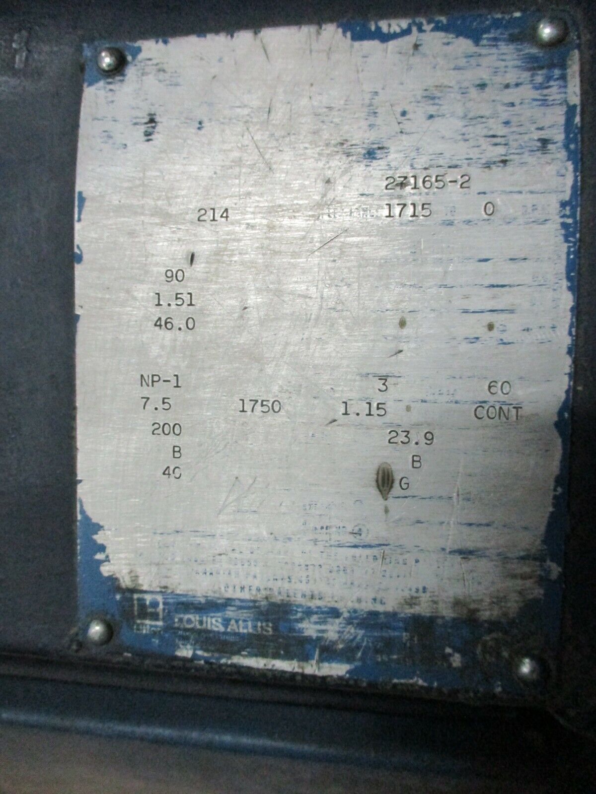 Louis-Allis AC Motor 27165-2 7.5HP 1800RPM 60Hz 3Ph 214 Frame Used