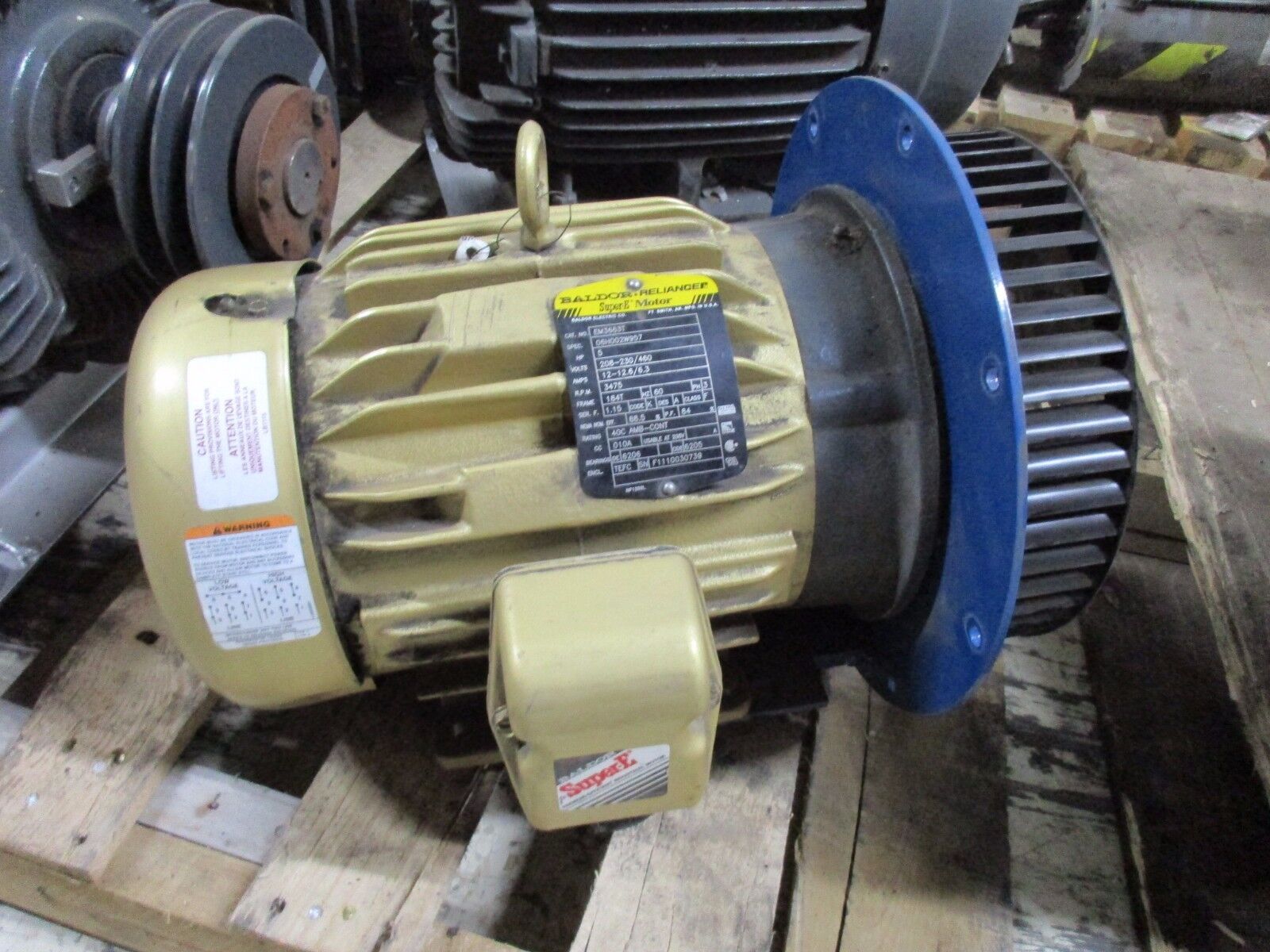 Baldor Reliance Super-E Motor EM3663T 5HP 3475RPM 208-230/460V 184T Frame Used