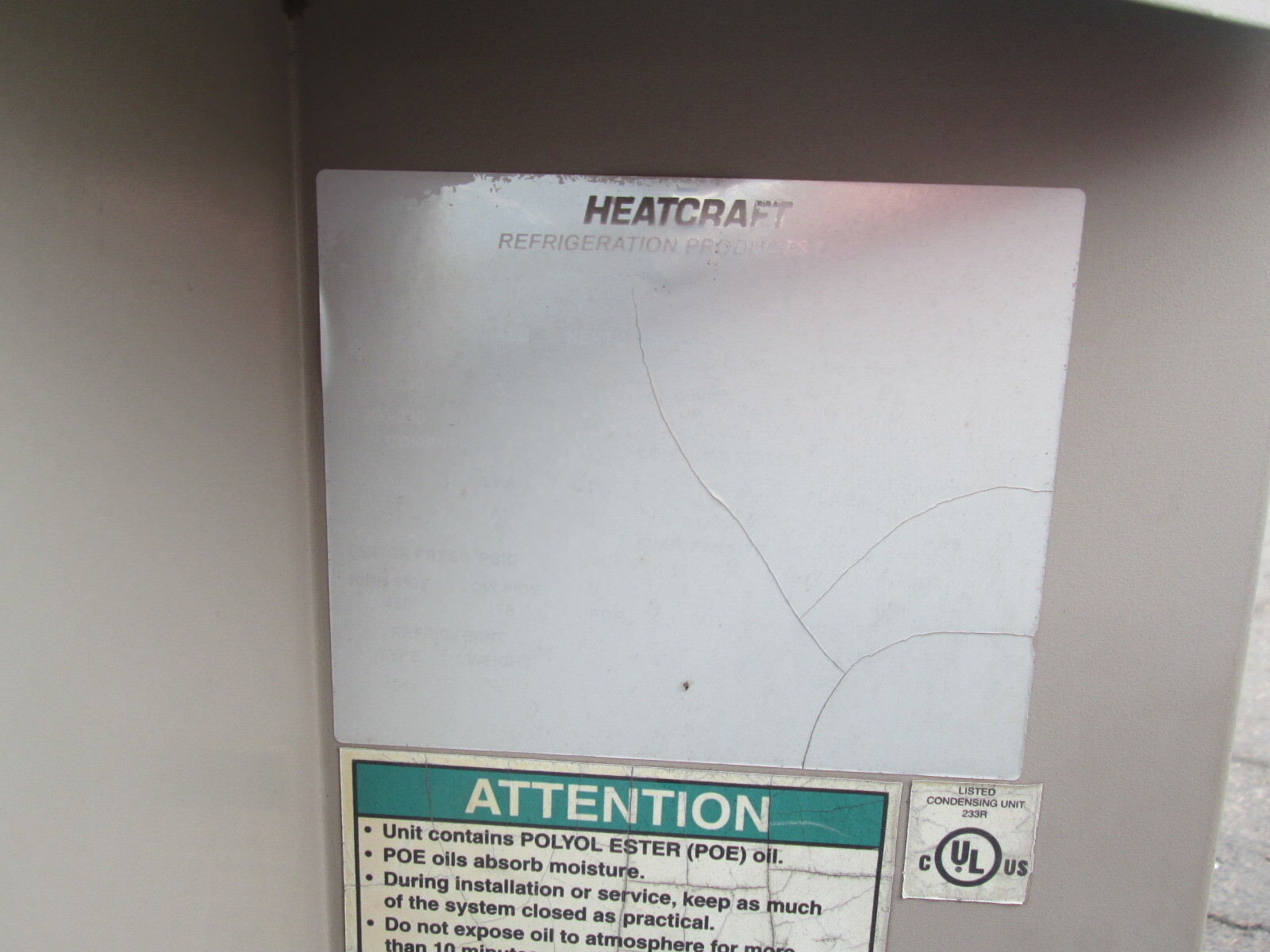 Heatcraft Climate Control Refrigeration Unit MOH015X63CF 1.5HP 208-230V 3Ph Used