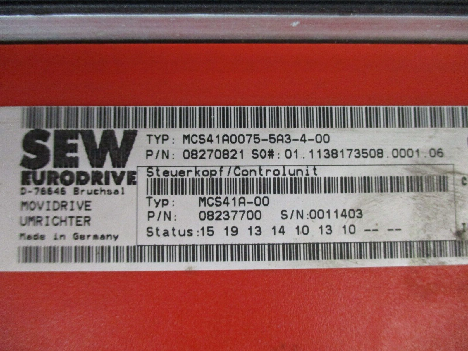 SEW-Eurodrive Movidrive MCS41A0075-5A3-4-00 Approx. 10HP *No Keypad* Used