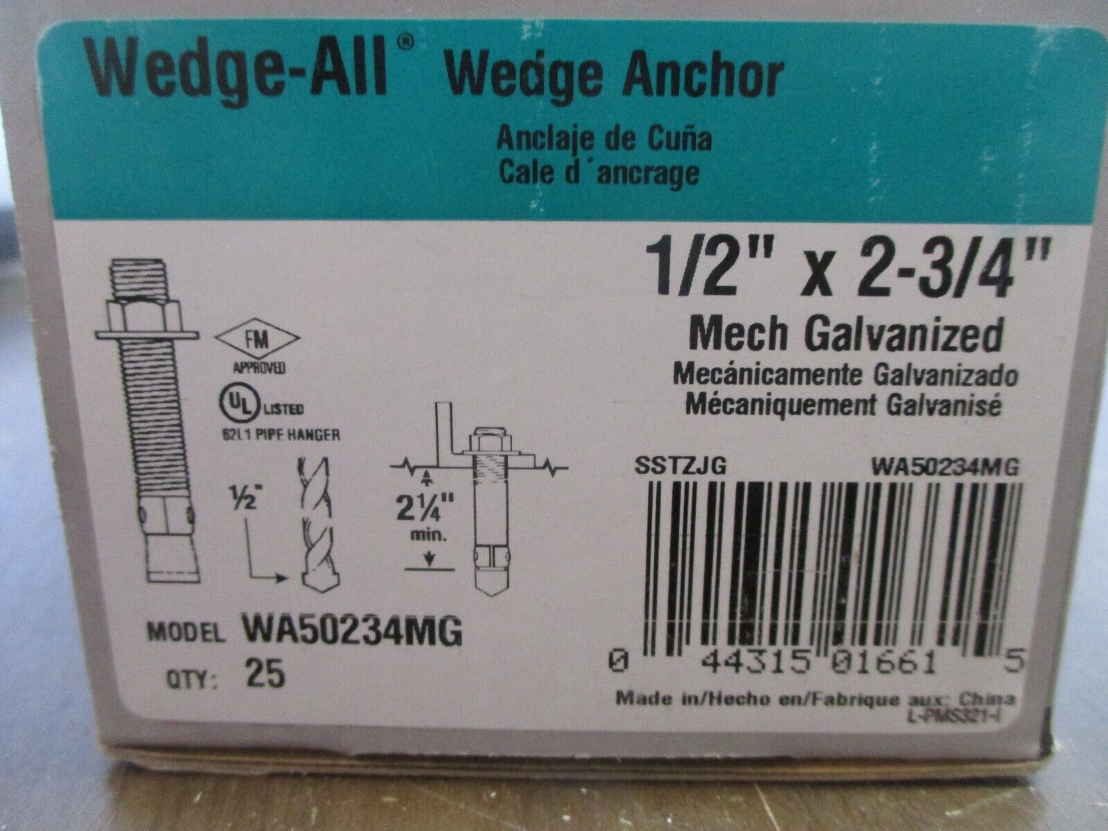 Simpson Strong-Tie Wedge-All Wedge Anchor WA50234MG 1/2" x 2-3/4" *Box of 25