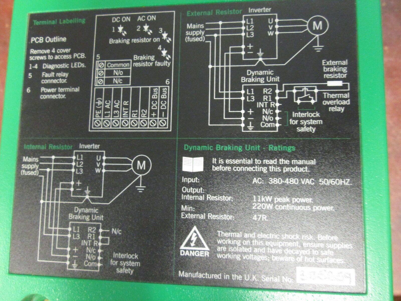 Control Techniques Dynamic Braking Unit 380-480V 50/60Hz 11kW Peak 220W Cont 47R