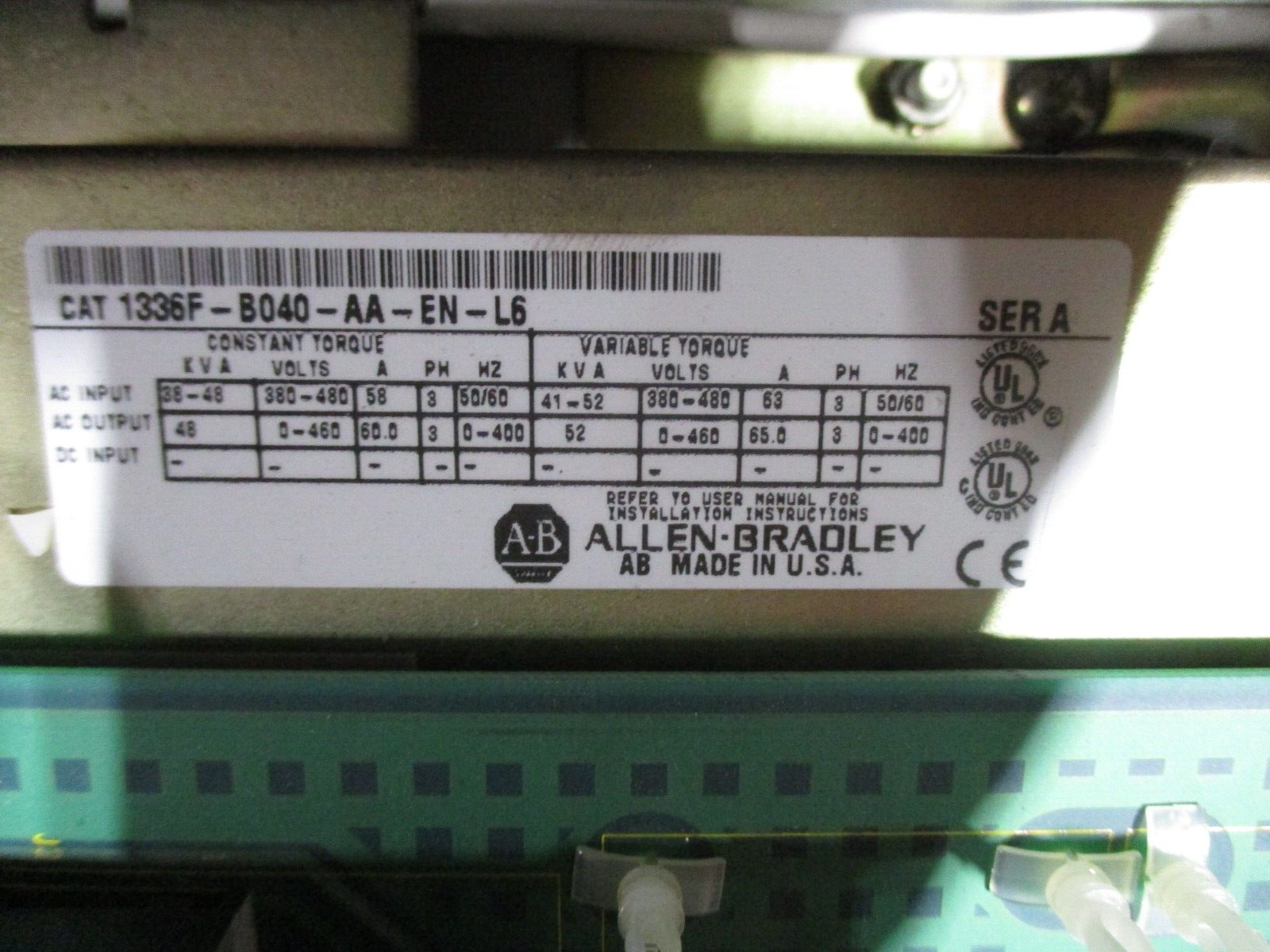 Allen-Bradley 1336 Plus II AC Drive 1336F-B040-AA-EN-L6 40HP 3Ph w/ Keypad Used