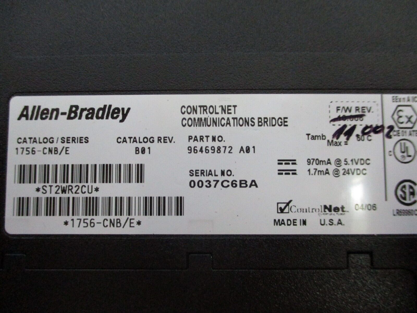 Allen-Bradley ControlNet Comm. Bridge Module 1756-CNB Ser. E Rev. B01 Used