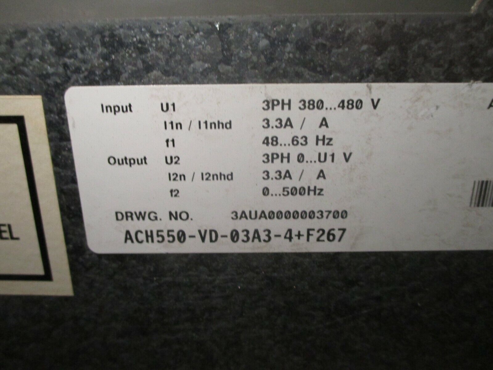 ABB ACH550 AC Drive with Bypass ACH550-VD-03A3-4+F267 1.5HP Missing Cover Screws