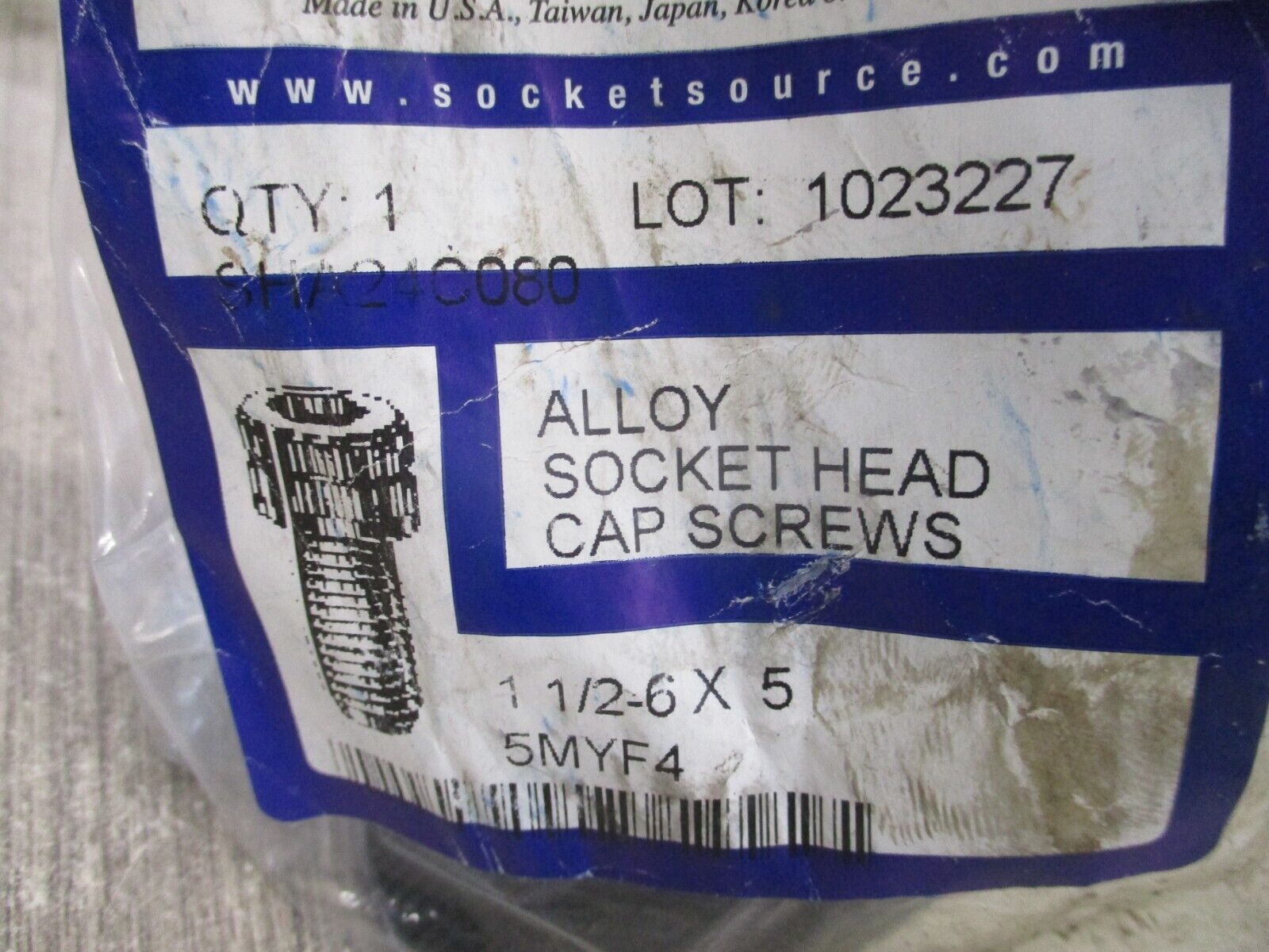 Socket Source Alloy Socket Head Cap Screw SHA24C080 1 1/2-6X5 New Surplus