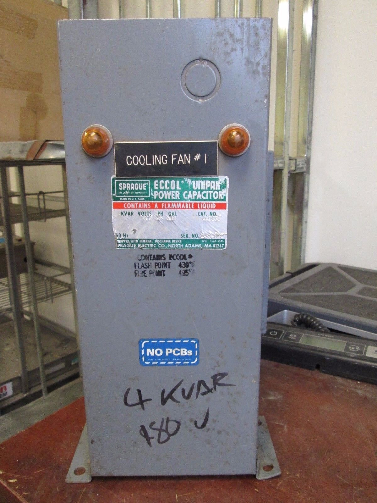 Sprague Eccol Unipak Power Capacitor 443CEU 4 KVAR 480V 60Hz 3Ph Used - No Cover