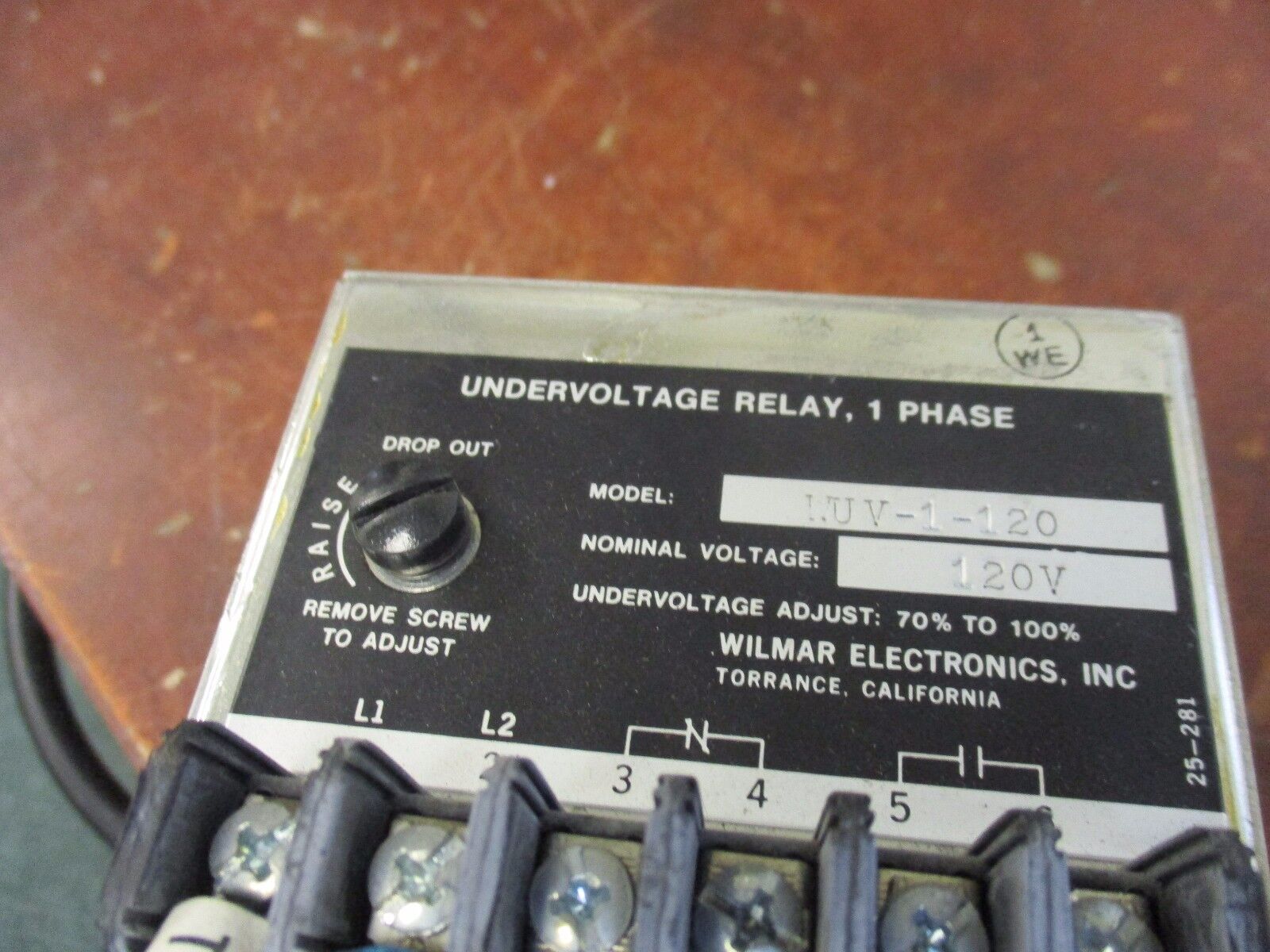 Wilmar Electronics Undervoltage Relay WUV-1-120 120V Range: 70%-100% Used