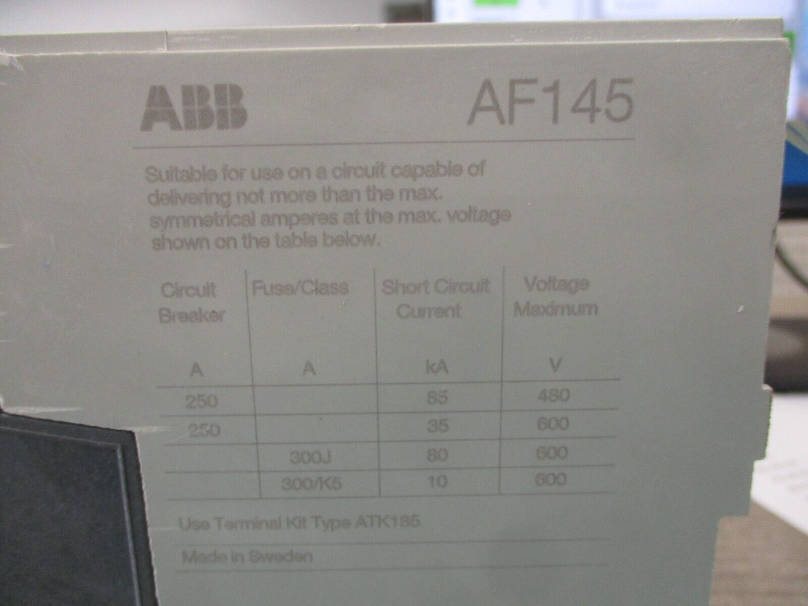 ABB Contactor AF145-30 20-60VDC Coil 230A 600V Used