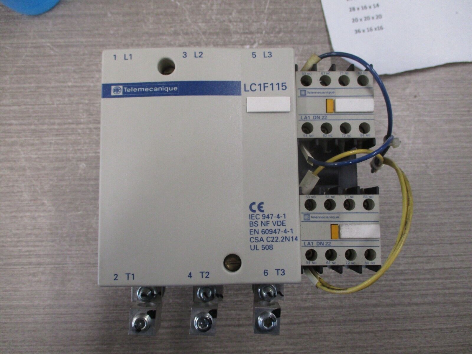 Telemecanique Contactor w/ 2 Aux Blocks LC1F115 115-120V Coil Used