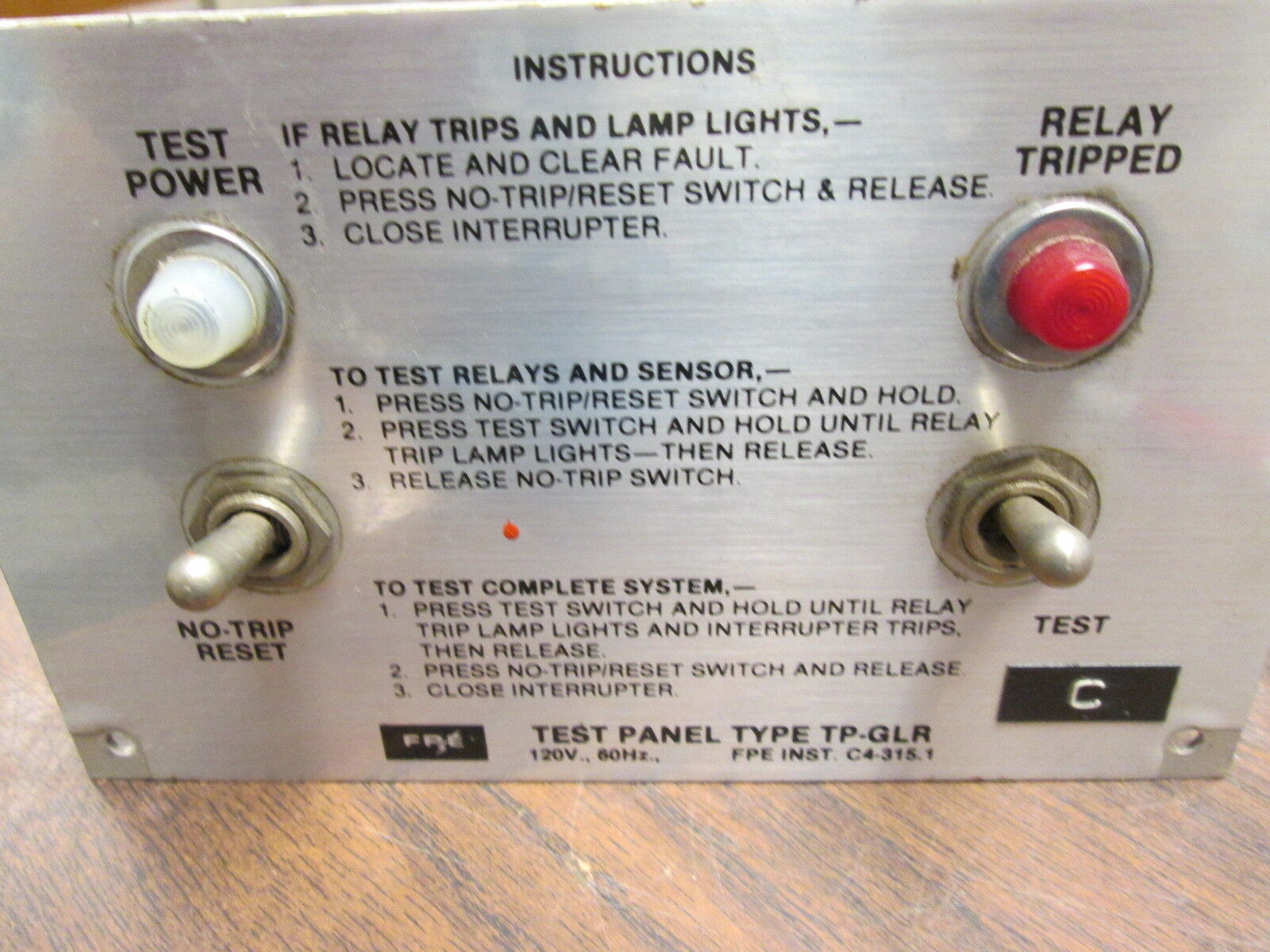 FPE Test Panel TP-GLR 120V 60Hz Used