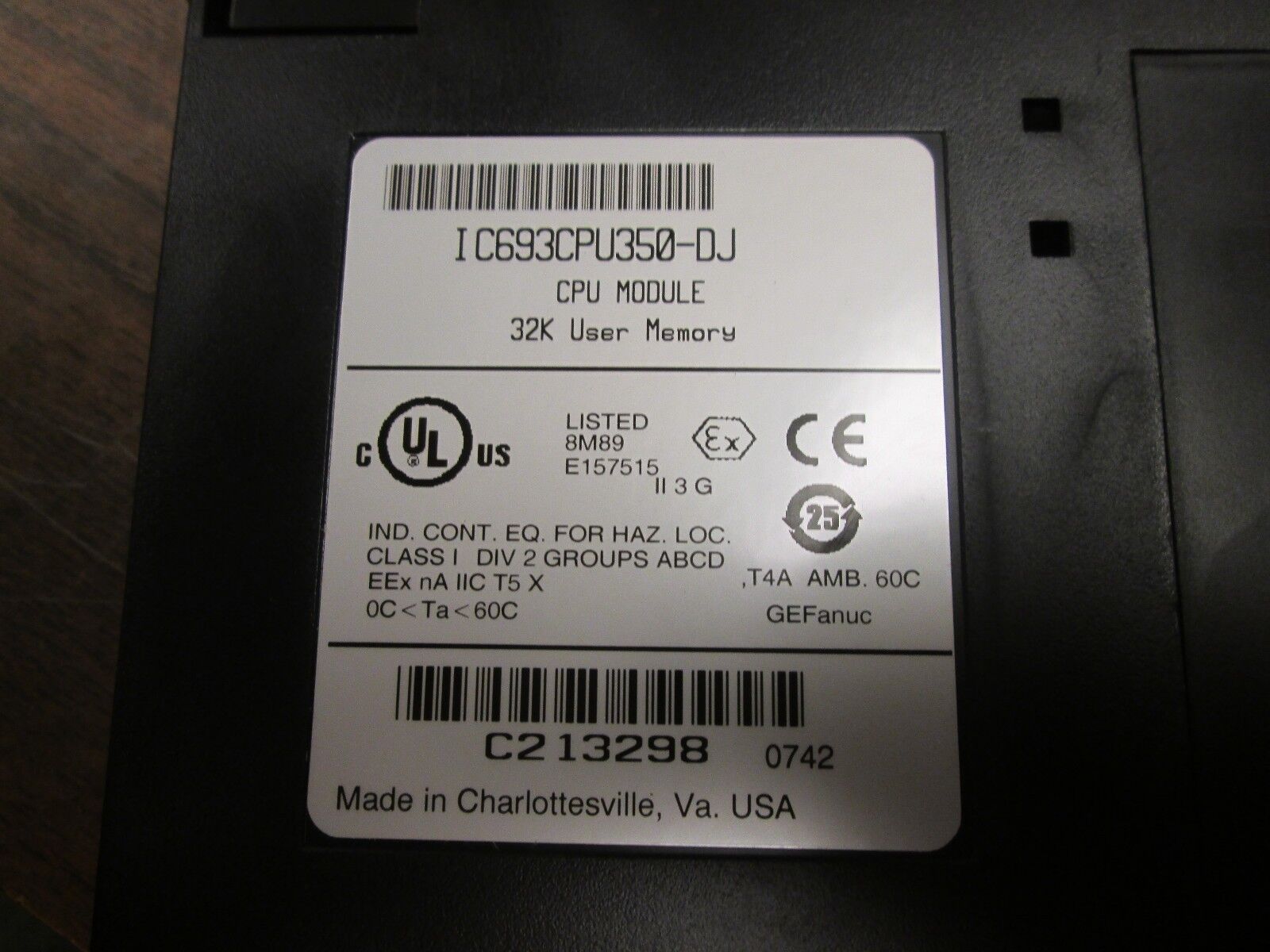 GE Fanuc CPU 350 Module IC693CPU350-DJ 32K User Memory Used