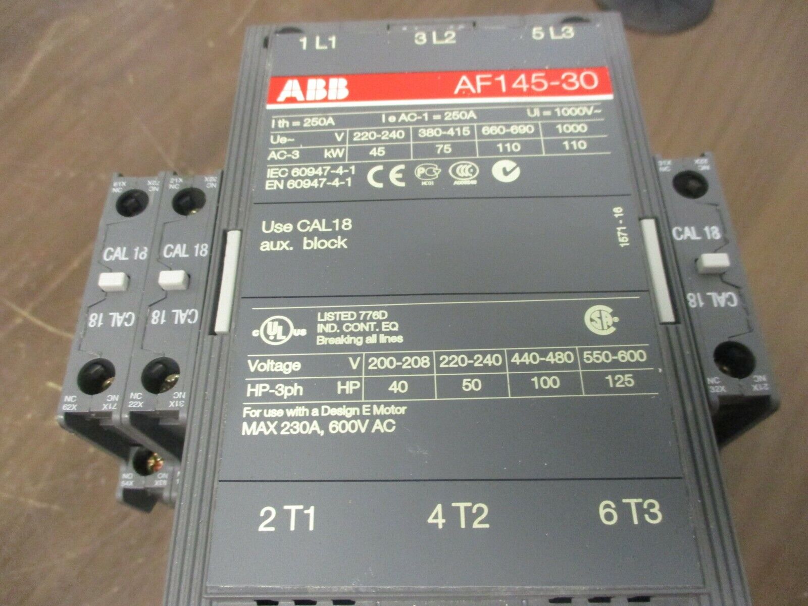 ABB Contactor AF145-30 20-60VDC Coil 230A 600V Used