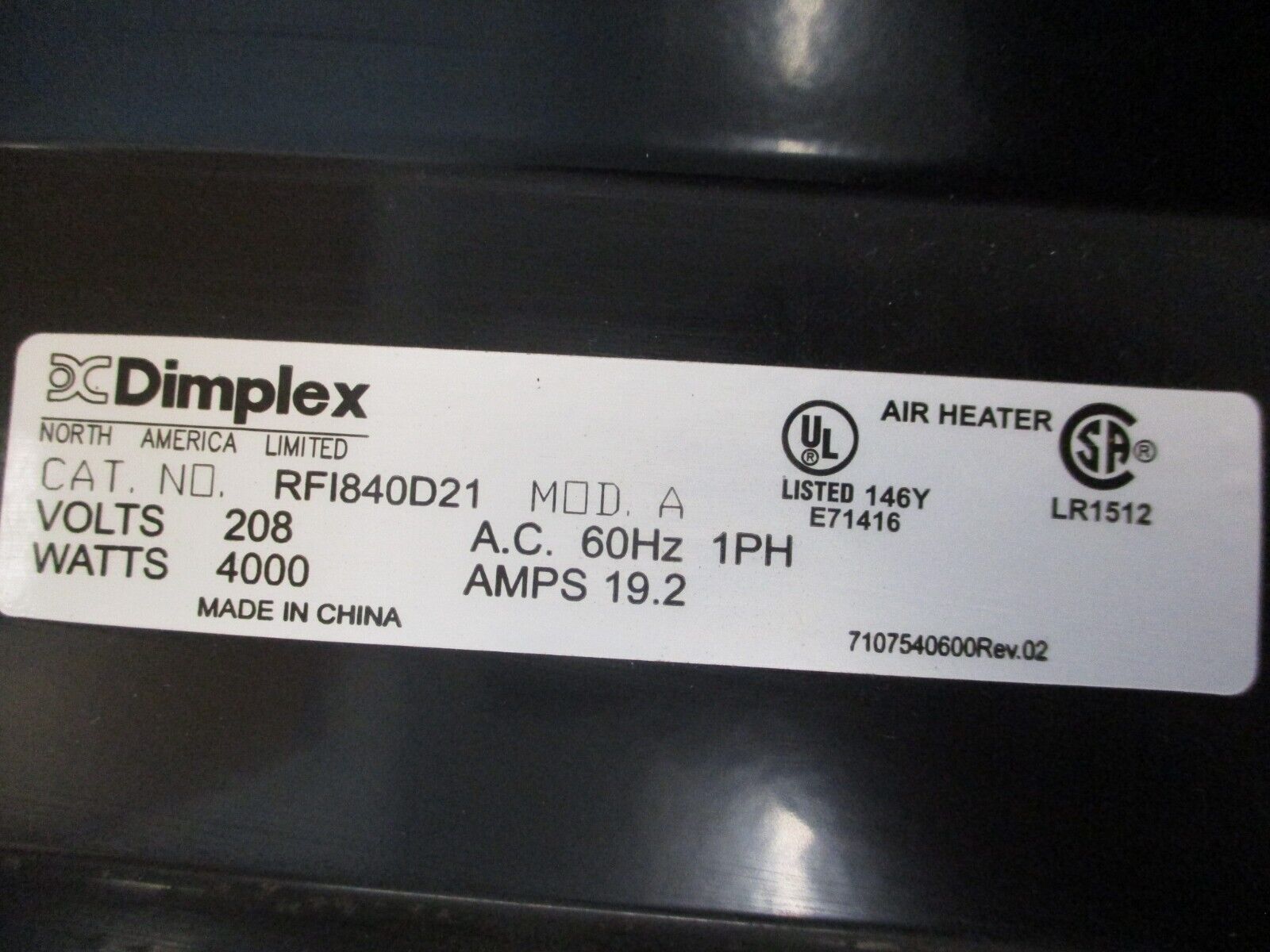 Dimplex Electric Wall Heater RFI840D21W 4000W 208V 60Hz 1Ph New Surplus