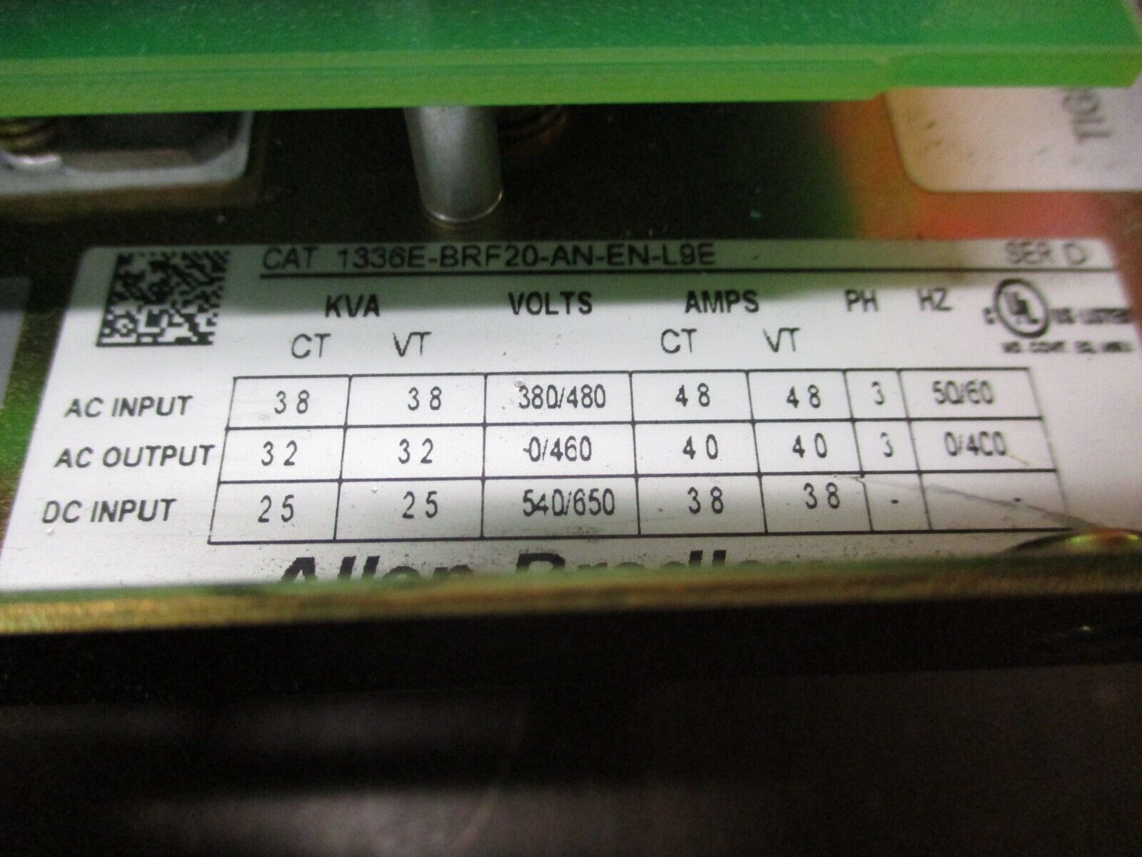 Allen-Bradley AC Drive 1336E-BRF20-AN-EN-L9E Ser. D 2HP w/ Keypad *Open Chassis*