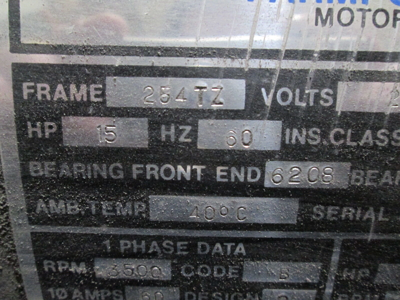 Ronk Farmpowr Motor FR: 254TZ 15HP 3500RPM 240V Used