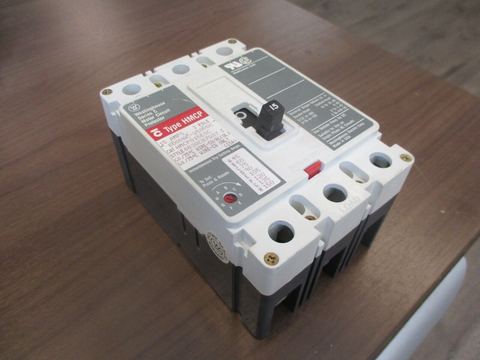 Westinghouse Circuit Breaker HMCP015E0C 15A 600V 3P Used