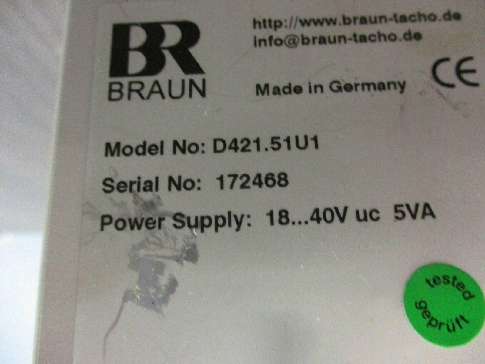 Braun Speed Monitor D421.51U1 18-40V 5VA Used