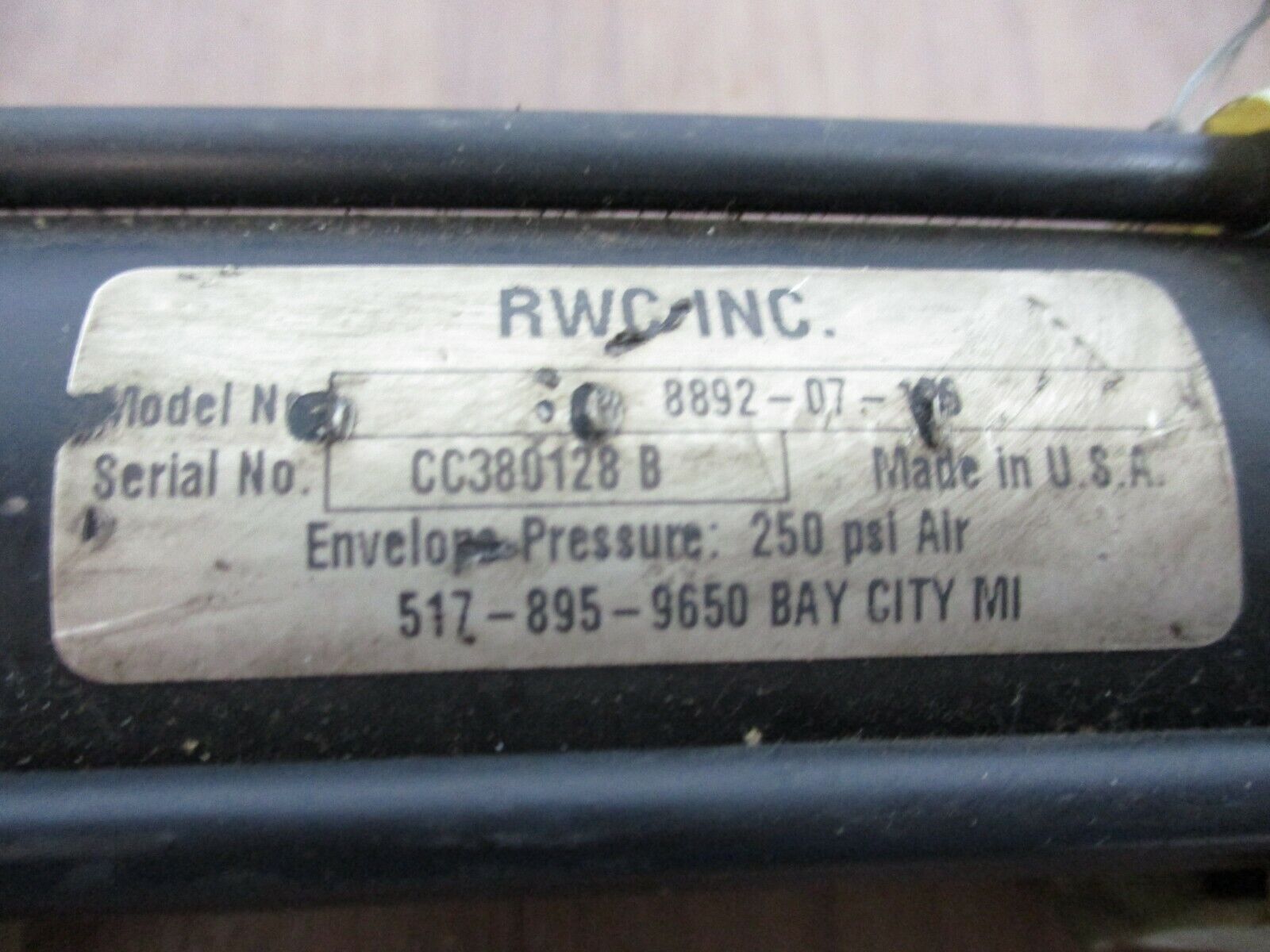 RWC Air Cylinder 8892-07-106 250 PSI Used