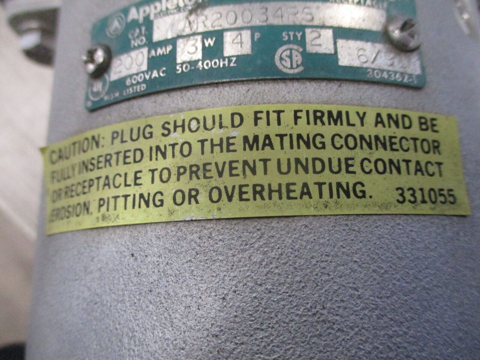 Appleton Reverse Service Powertite Receptacle AR20034RS 200A 600V 3W 4P 50-400Hz