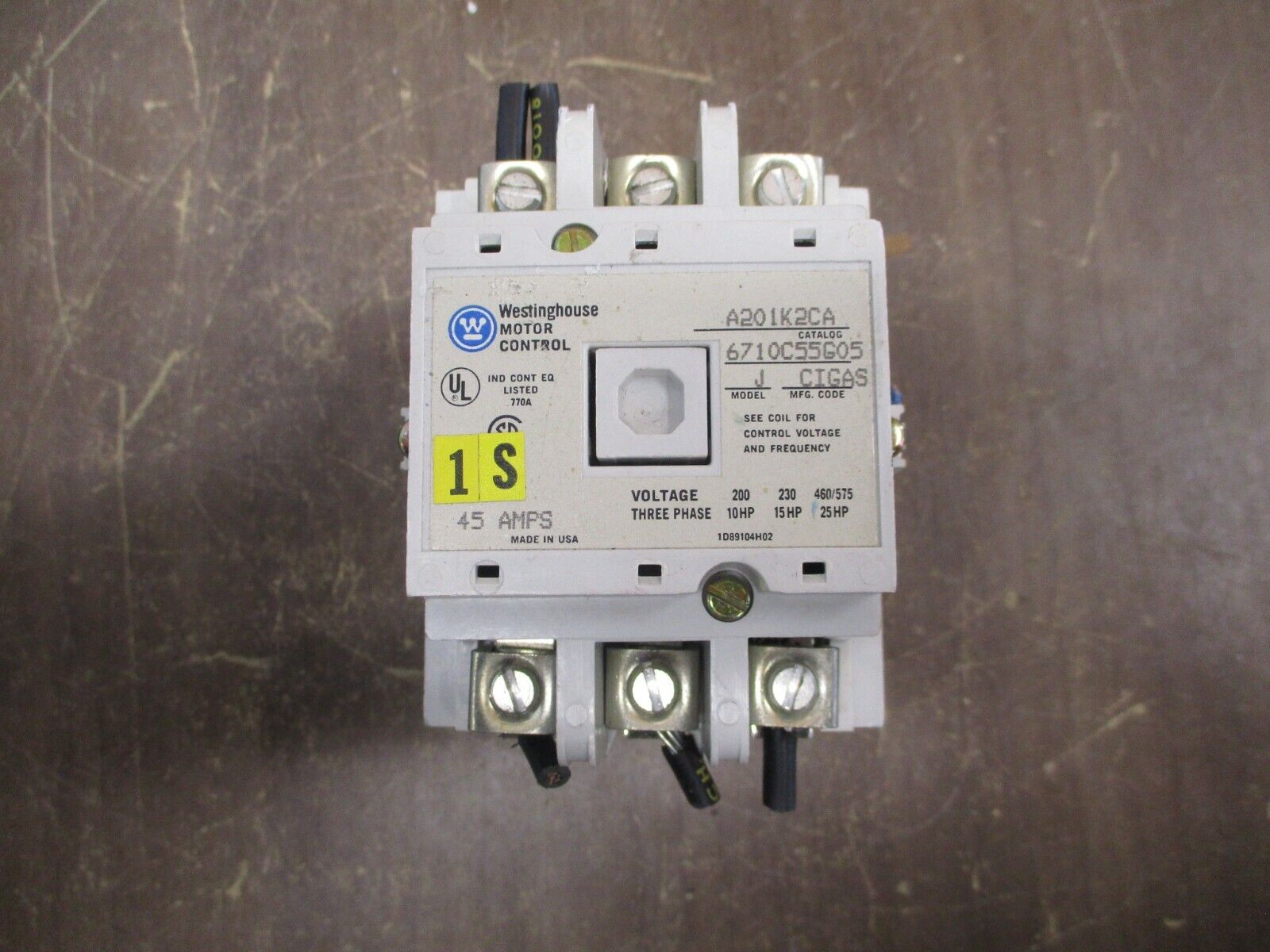 Westinghouse Contactor A201K2CA 120V Coil 45A Used