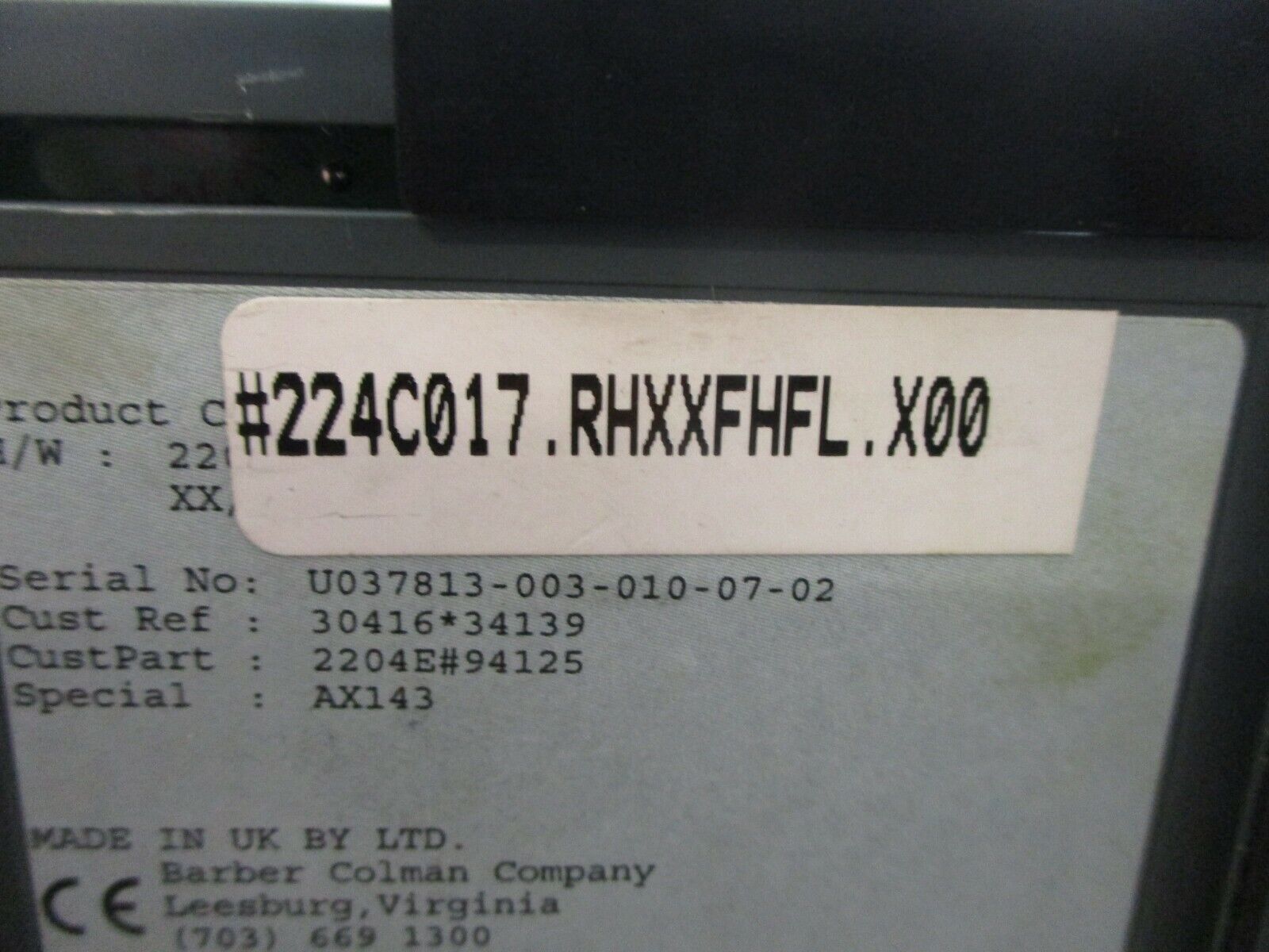 Barber-Colman Digital Temperature Controller 224C017.RHXXFHFL.X00 Used