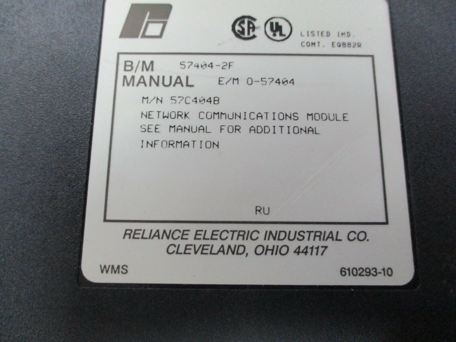 Reliance Electric Network Communications Module 57C404B B/M: 57404-2F Used