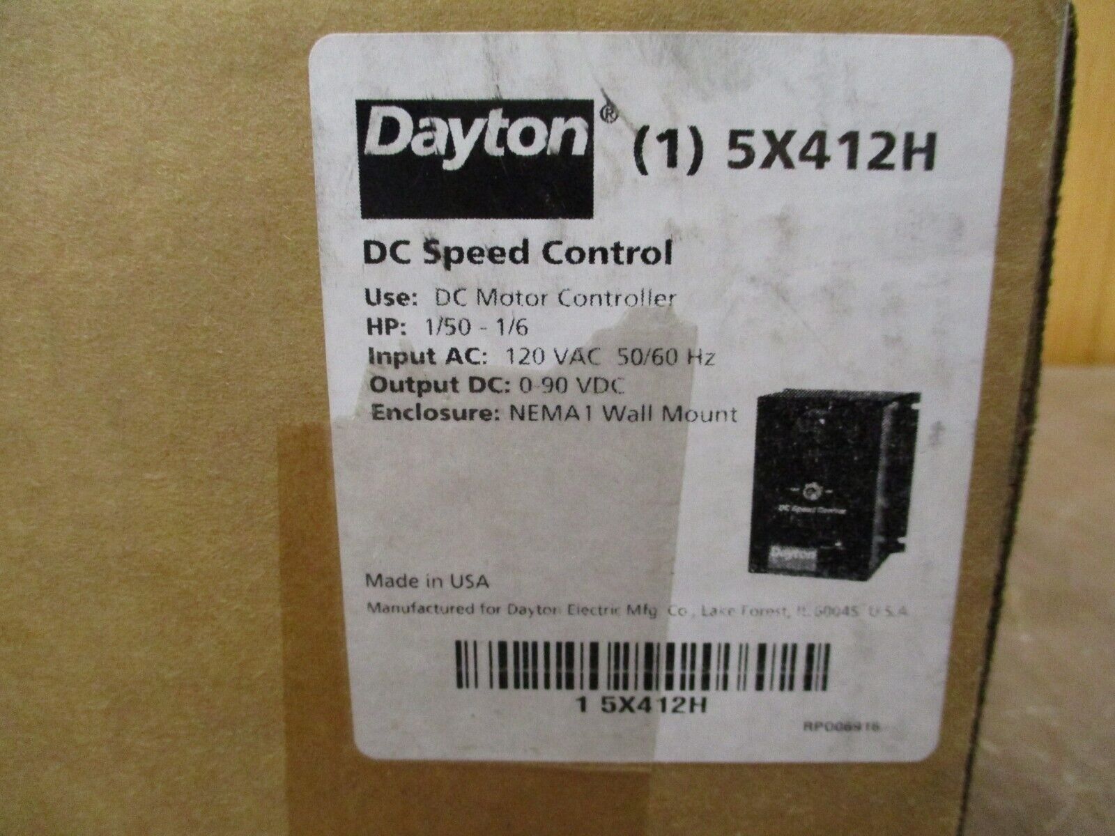 Dayton DC Speed Control 5X412H 1/50 - 1/6HP Output: 0-90VDC Nema 1 Enclosure
