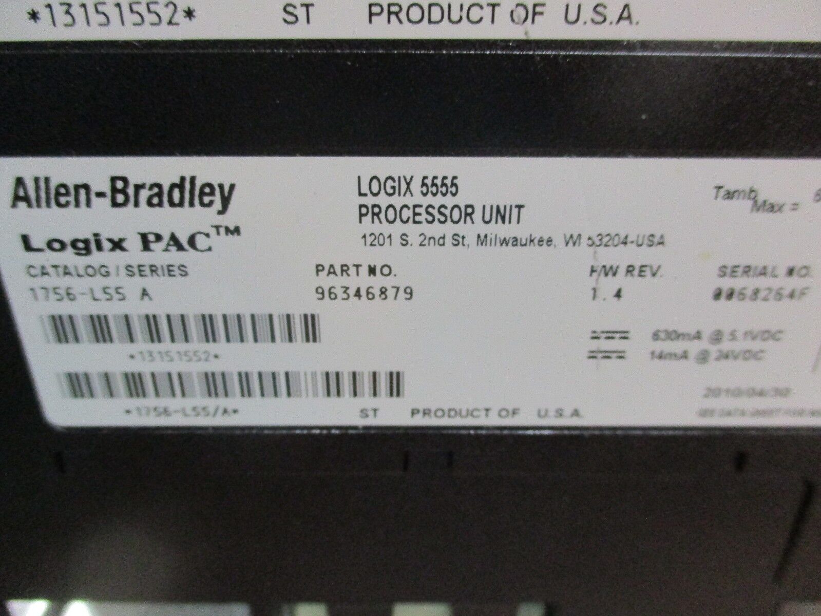 Allen-Bradley Logix 5555 Processor Unit & Memory Expansion 1756-M13/A/1756-L55/A
