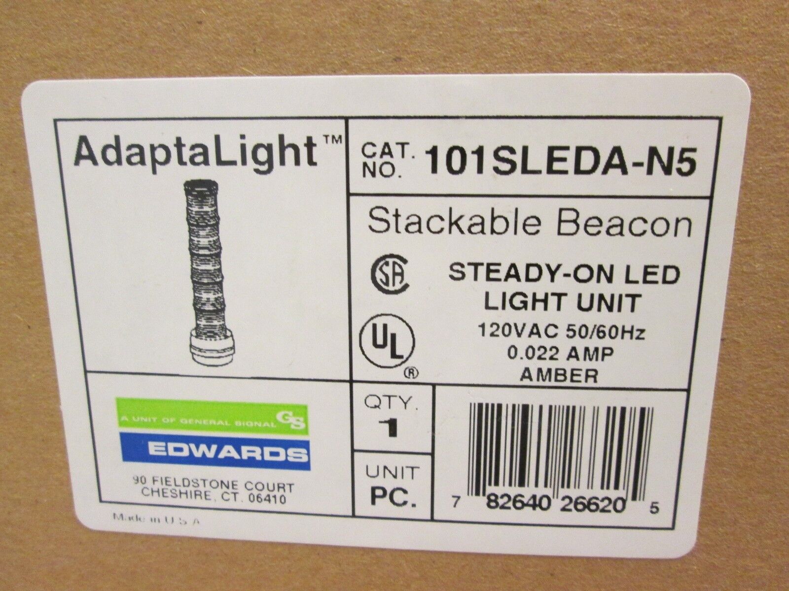 Edwards Stackable Beacon Steady-On LED Light Unit 101SLEDA-N5 120V Amber Used