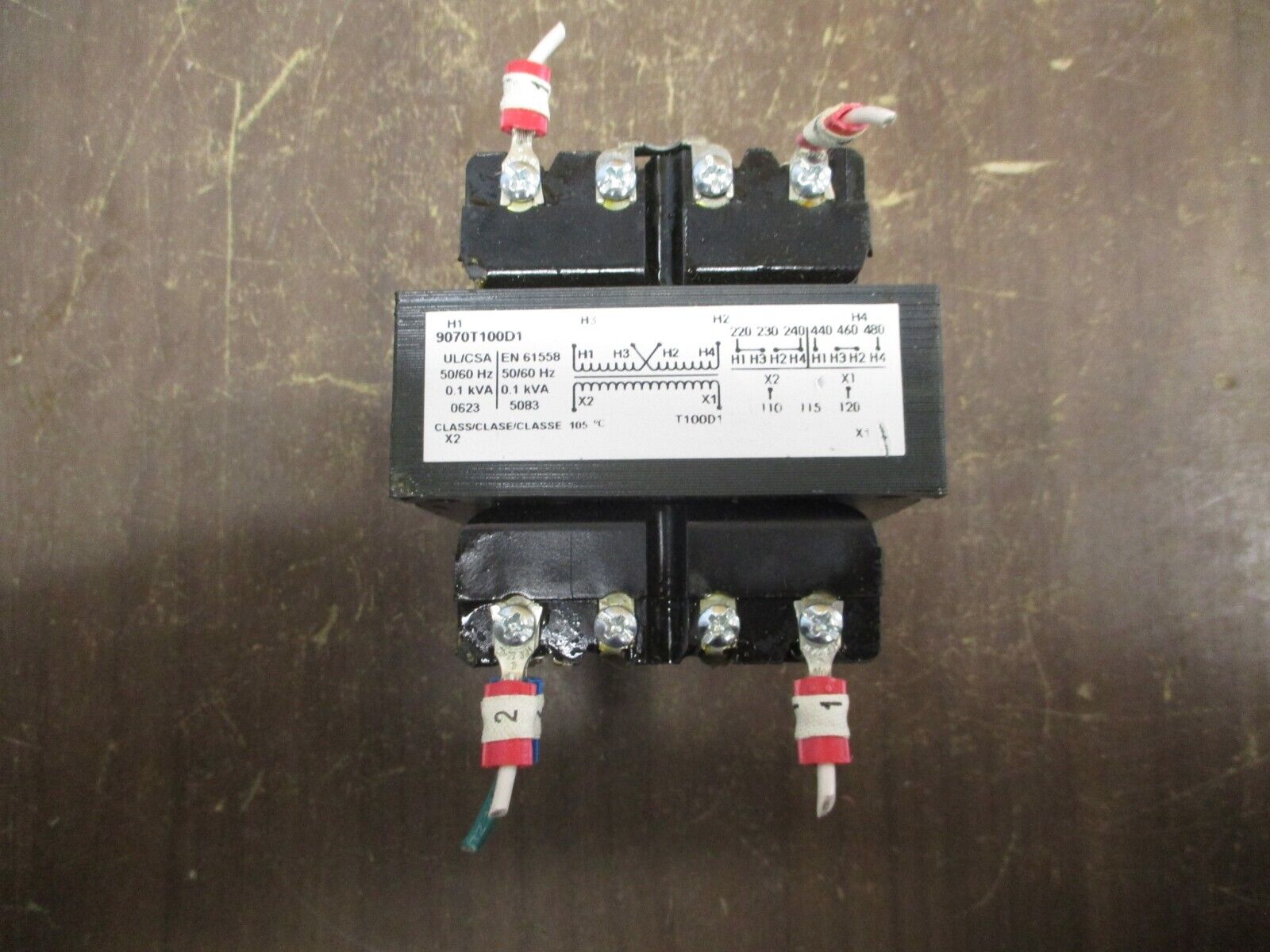 Square D Transformer 9070T100D1 100VA Pri: 240/480V Sec: 120V 50/60Hz Used