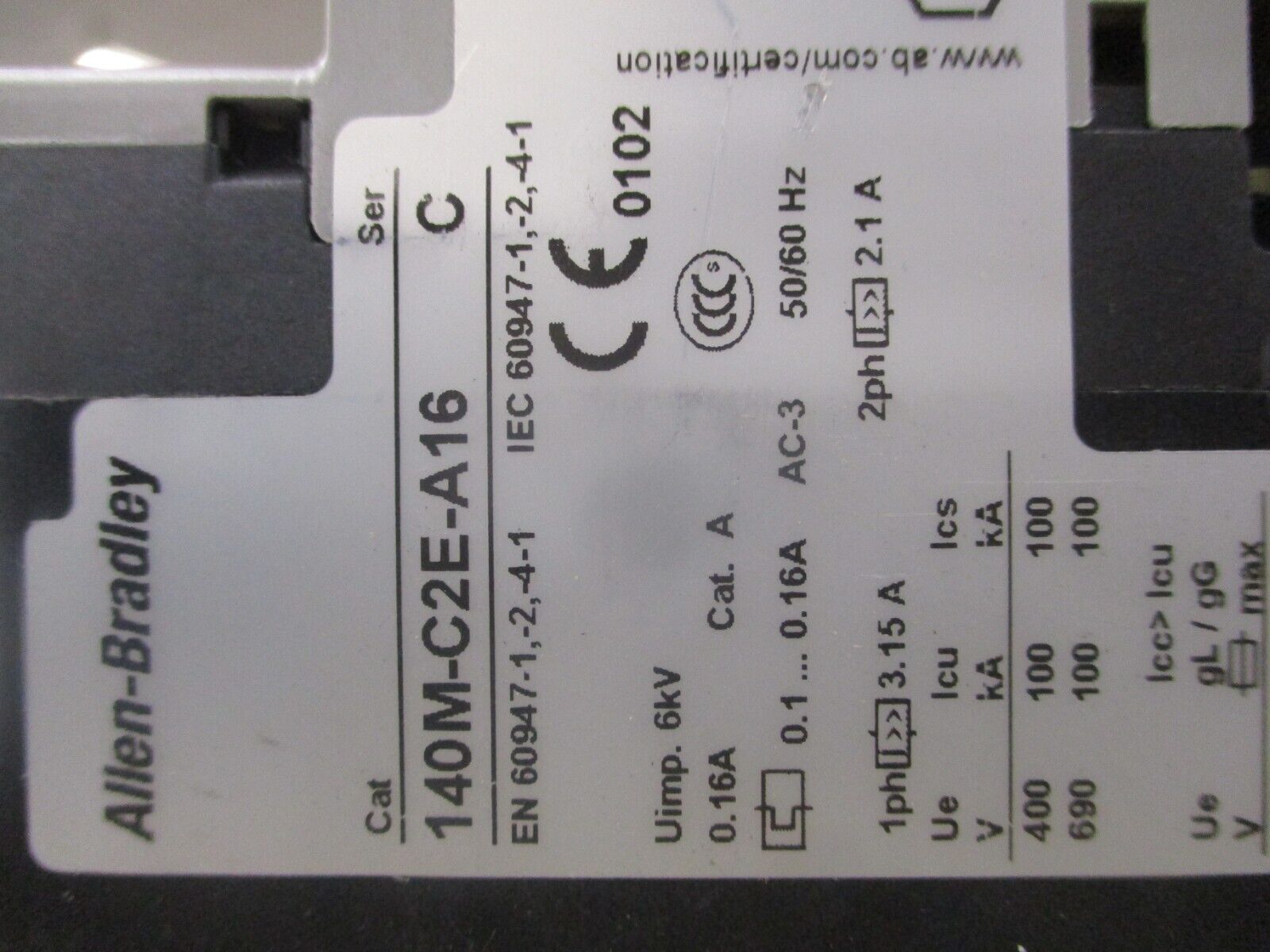 Allen-Bradley Manual Motor Protector 140M-C2E-A16 Ser. C Trip : 0.1-0.16A Used