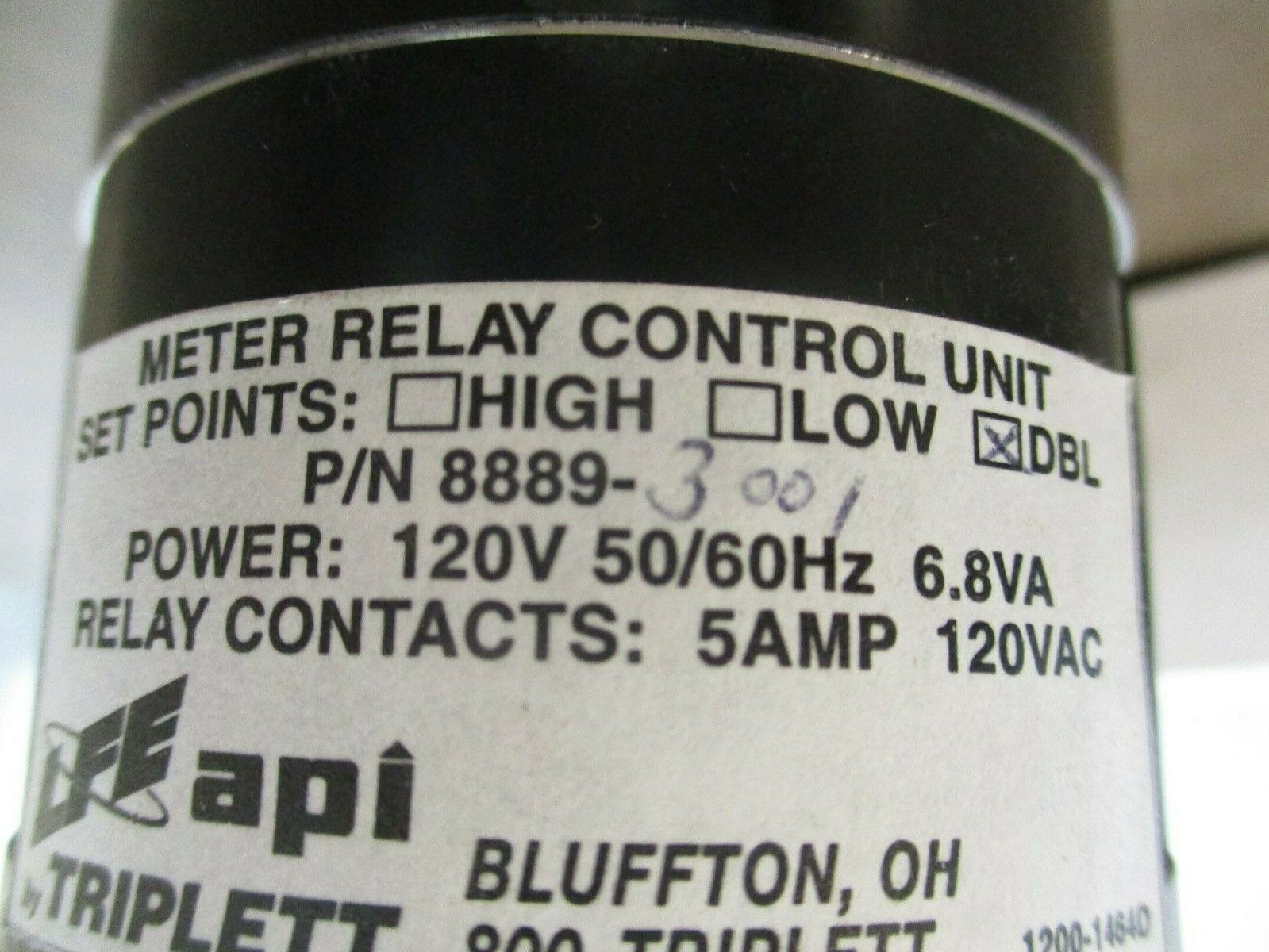 Triplett Meter Relay Control Unit 8889-3001 120V 50/60Hz 6.8VA New Surplus