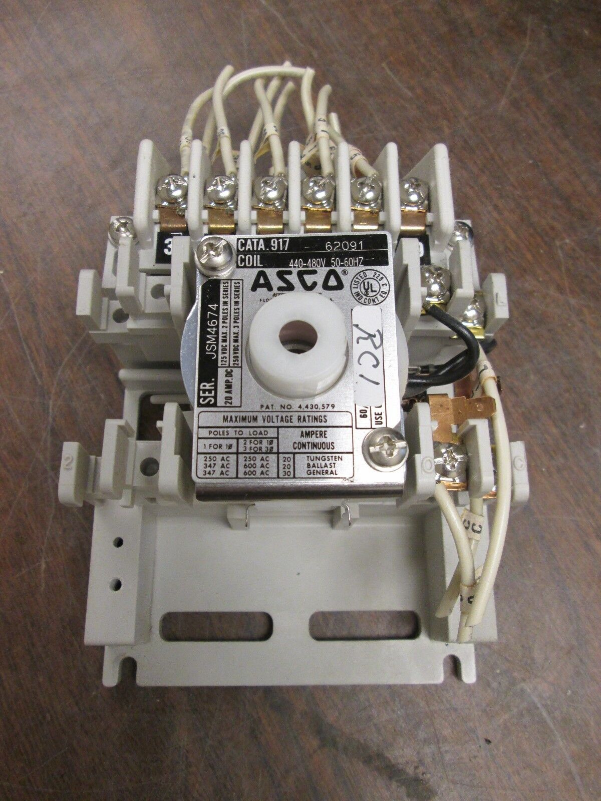 ASCO Lighting Contactor 917 62091 480V Coil Used
