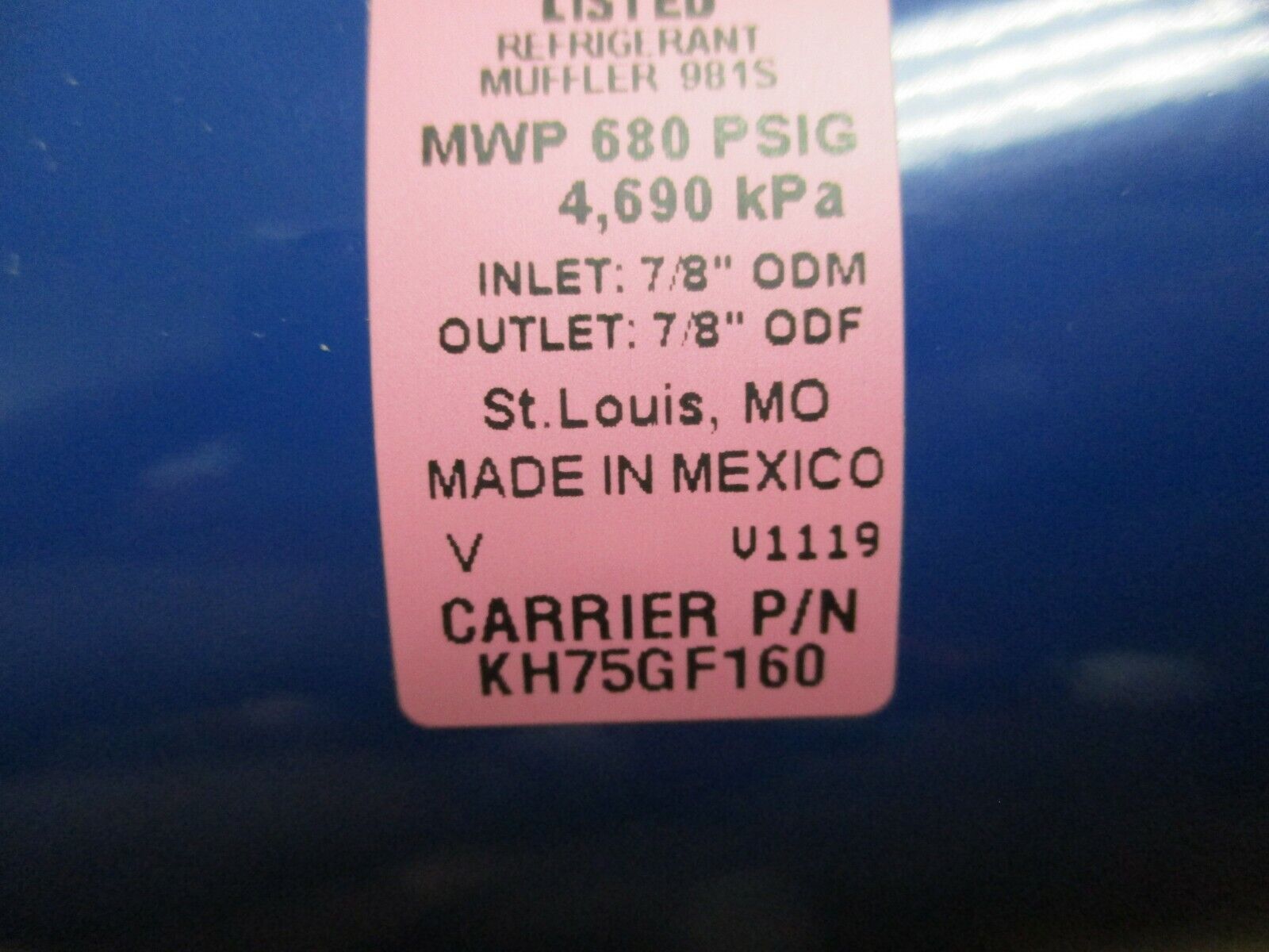 Carrier Accumulator KH75GF160 New Surplus