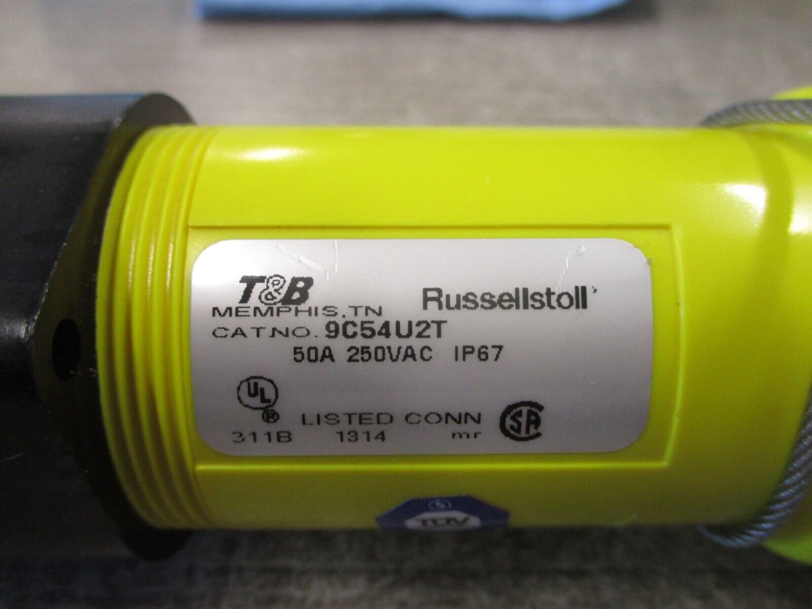 Russellstoll Connector 9C54U2T 50A 250V *Wire End* *Has Cover* Used