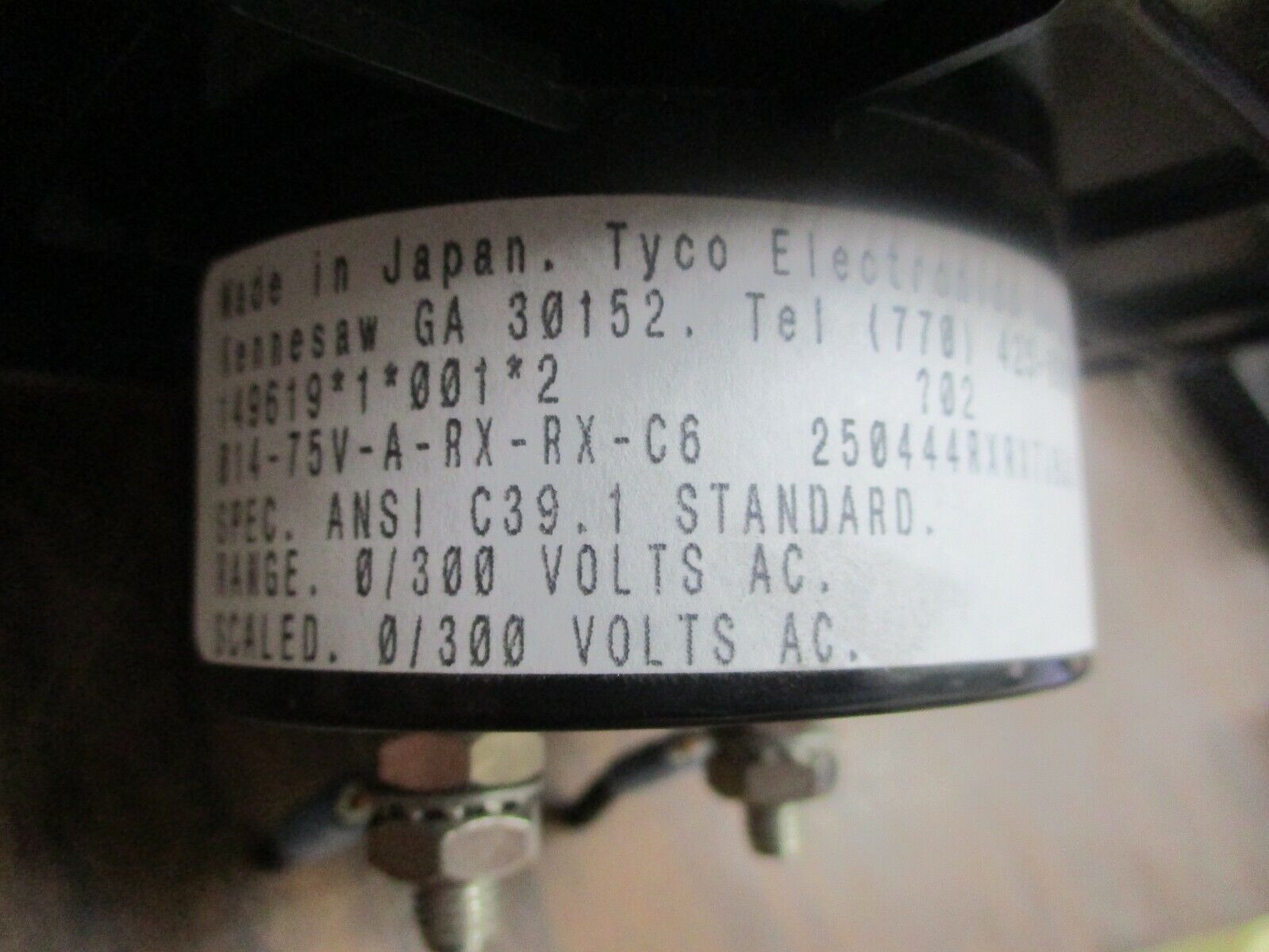 Tyco AC Voltmeter 014-75V-A-RX-RX-C6 Range: 0-300V Used