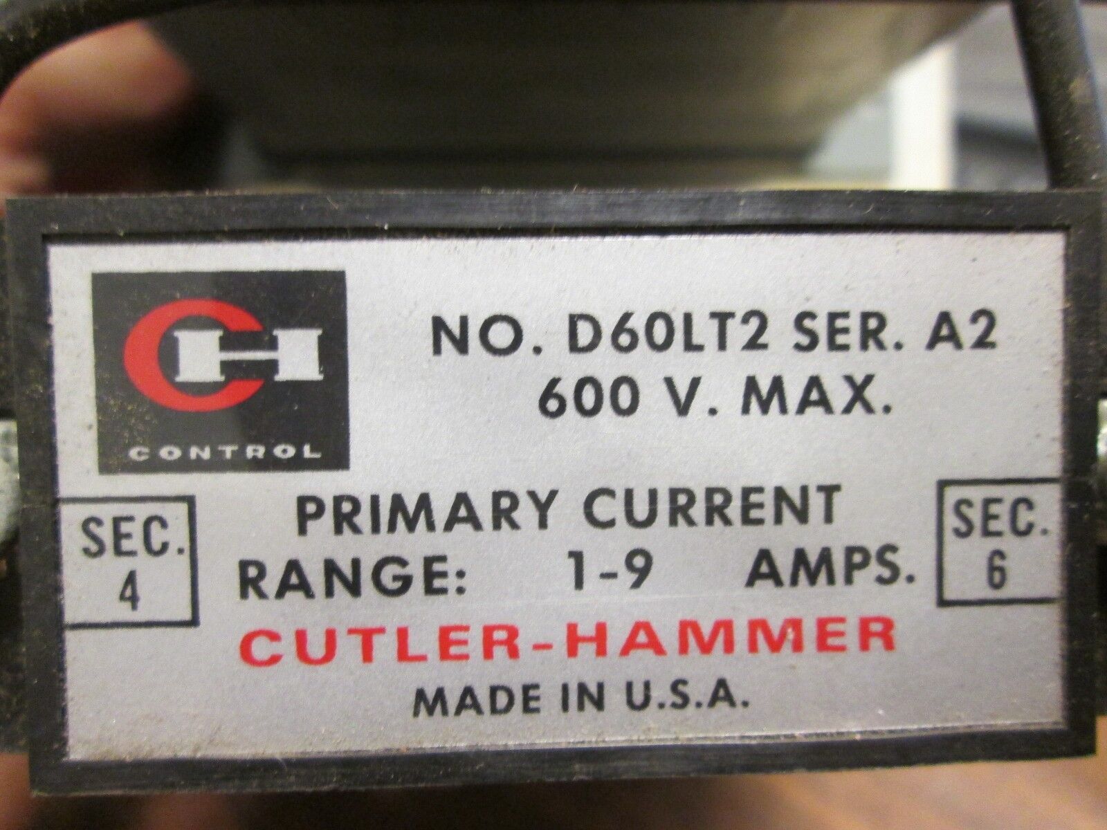Cutler-Hammer Current Relay D60LT2 1-9A 600V Used