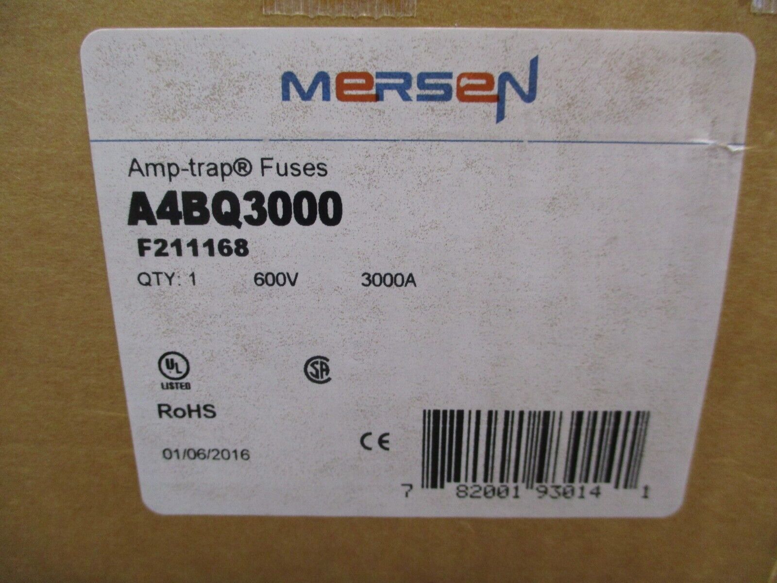 Mersen Amp-Trap Fuse A4BQ3000 3000A 600V New Surplus