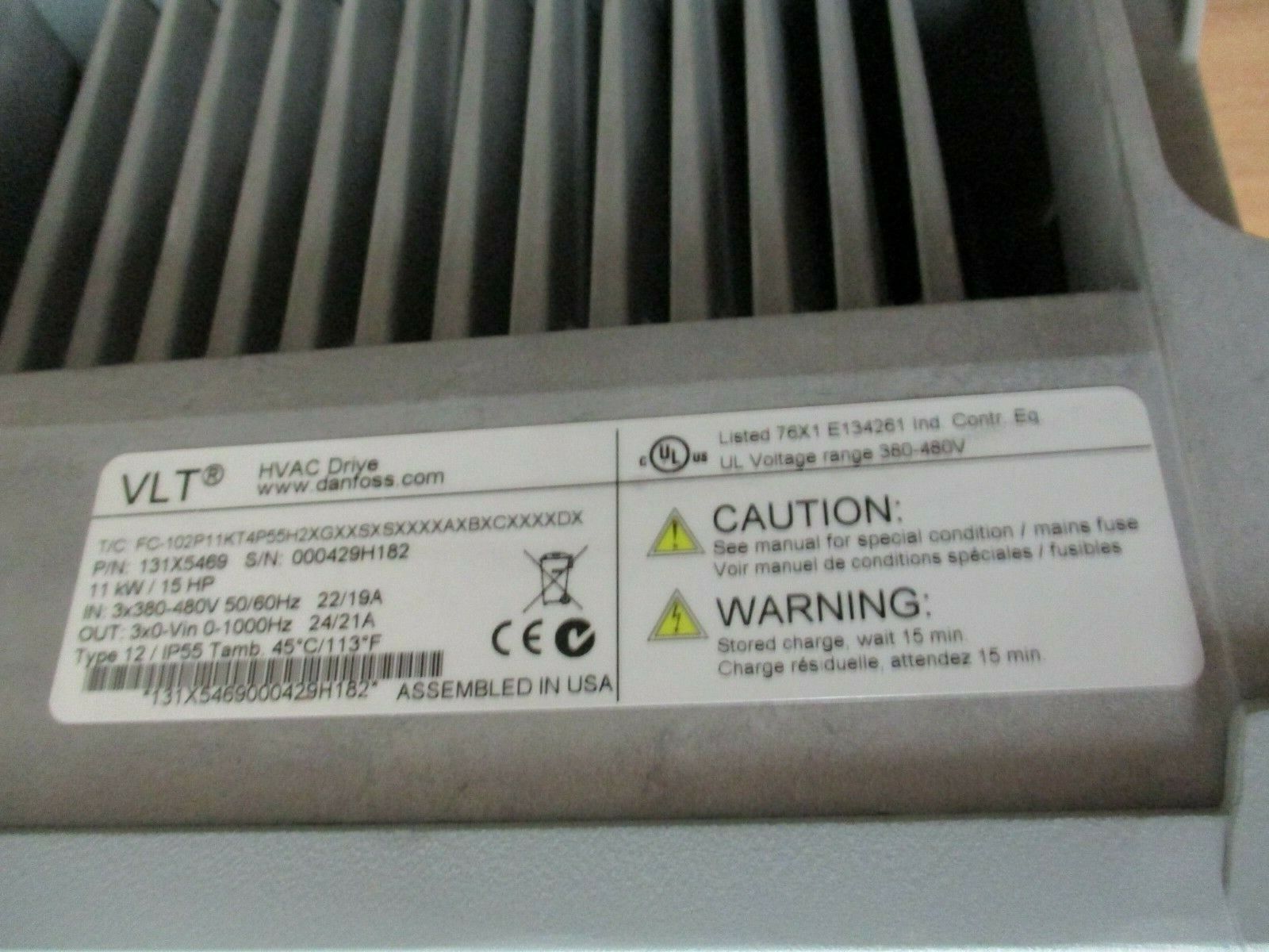 Danfoss VLT AC Drive 131X5469 15HP 3Ph Type 12 Enclosure Used