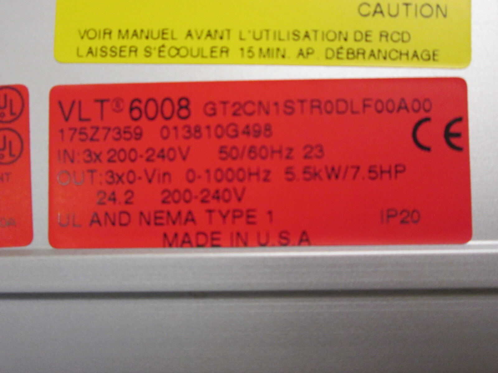 Danfoss VLT 6008 AC Drive 175Z7359 7.5Hp Used