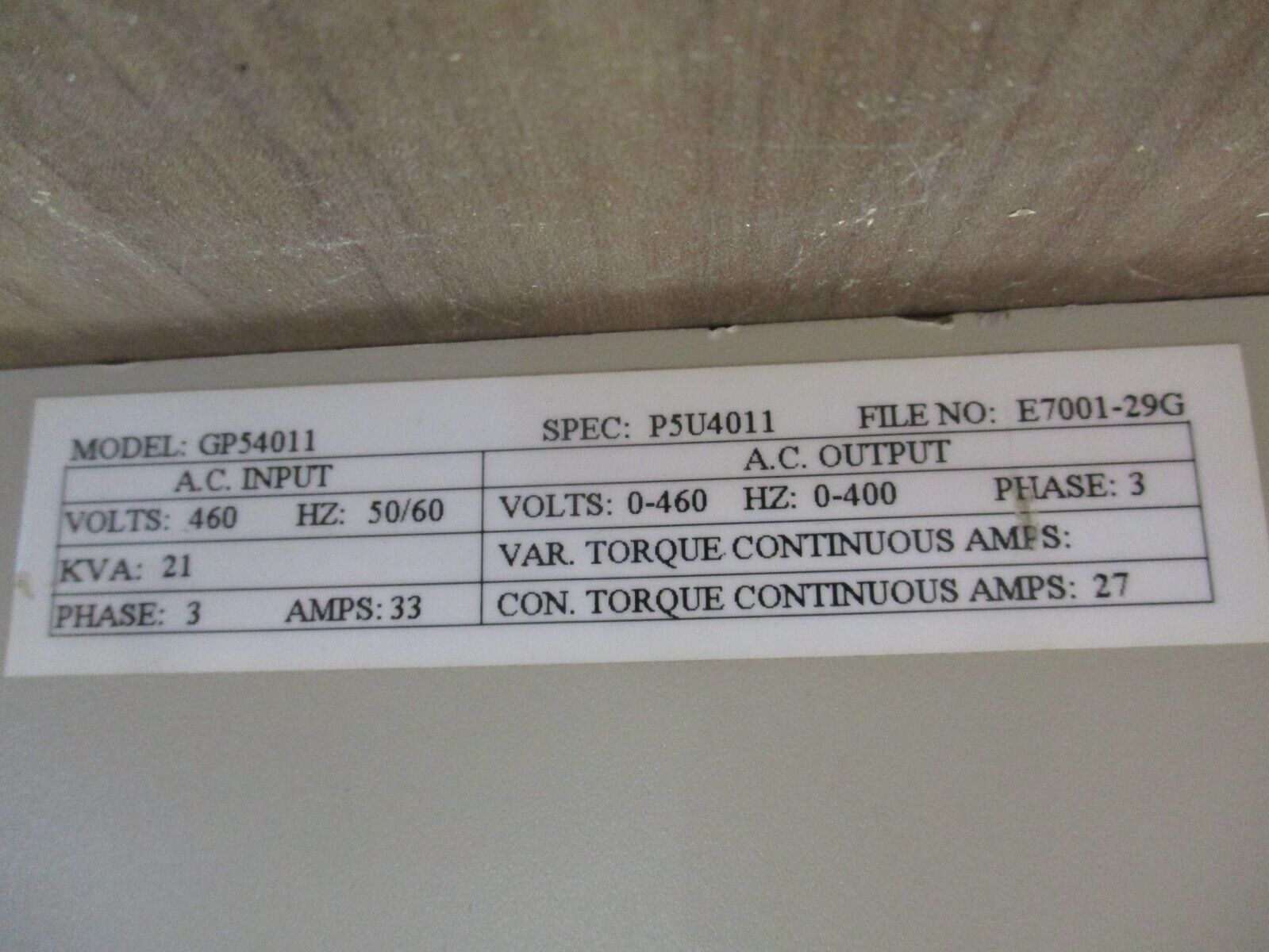 Saftronics GP5 AC Drive GP54011 P5U4011 20HP 3Ph *No Keypad* Used