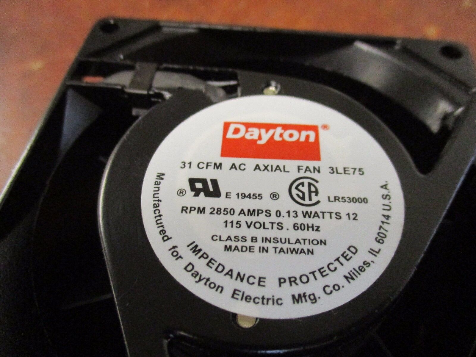 Dayton Axial Fan 3LE75 31CFM 2850RPM 0.13A 115V 60Hz "No Box" New Surplus