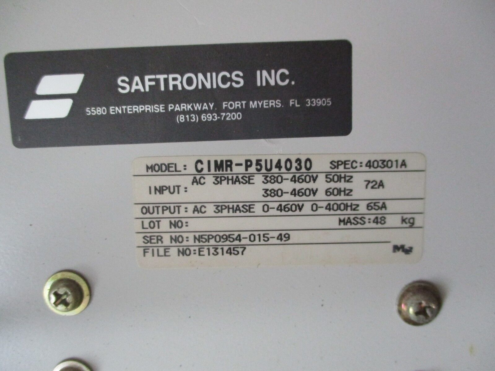 Saftronics AC Drive CIMR-P5U4030 50HP 3Ph w/ Keypad & External Mount Used