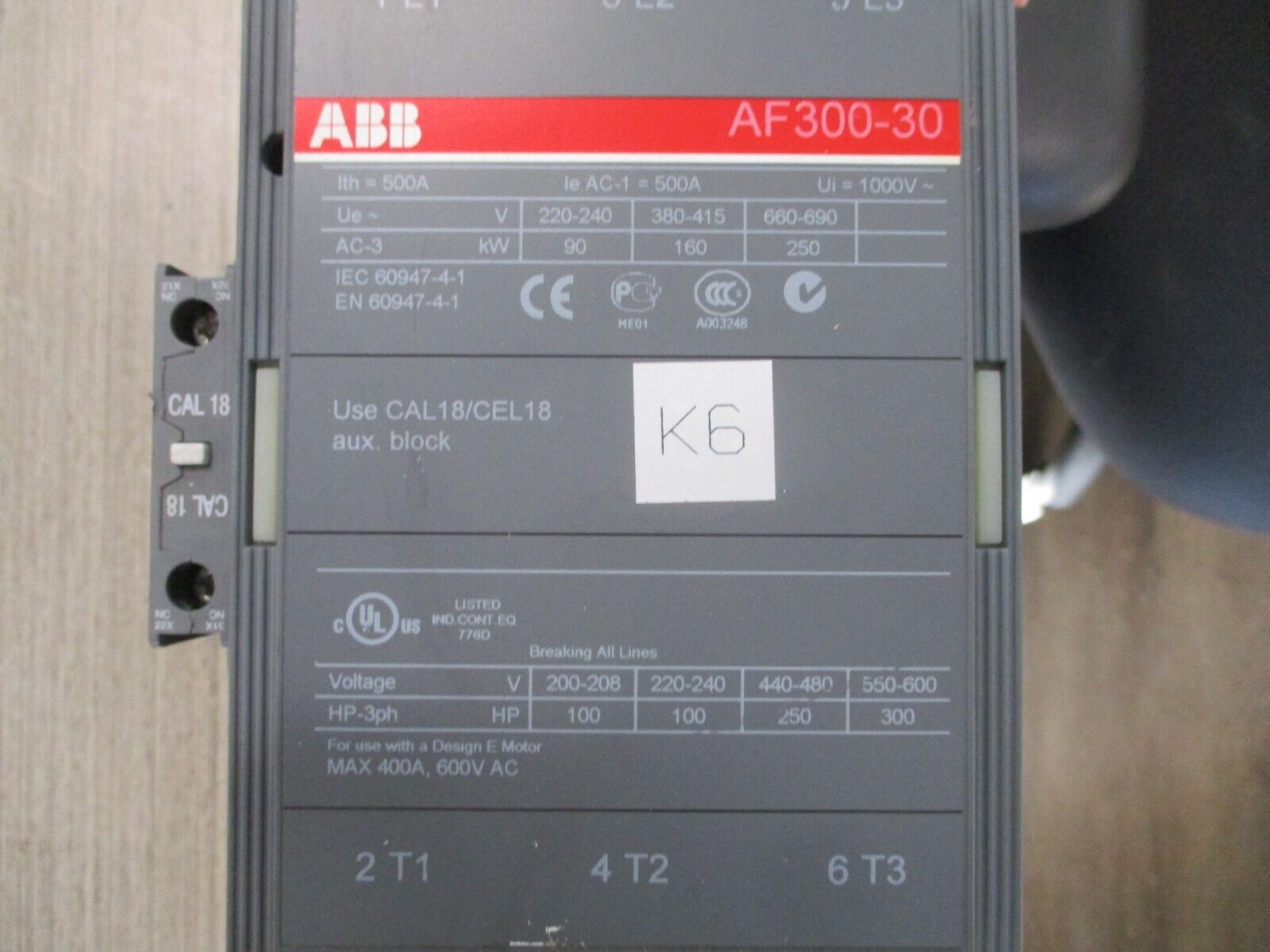 ABB Contactor AF300-30 20- Govor coil 400A 600V w/Aux Contact Used