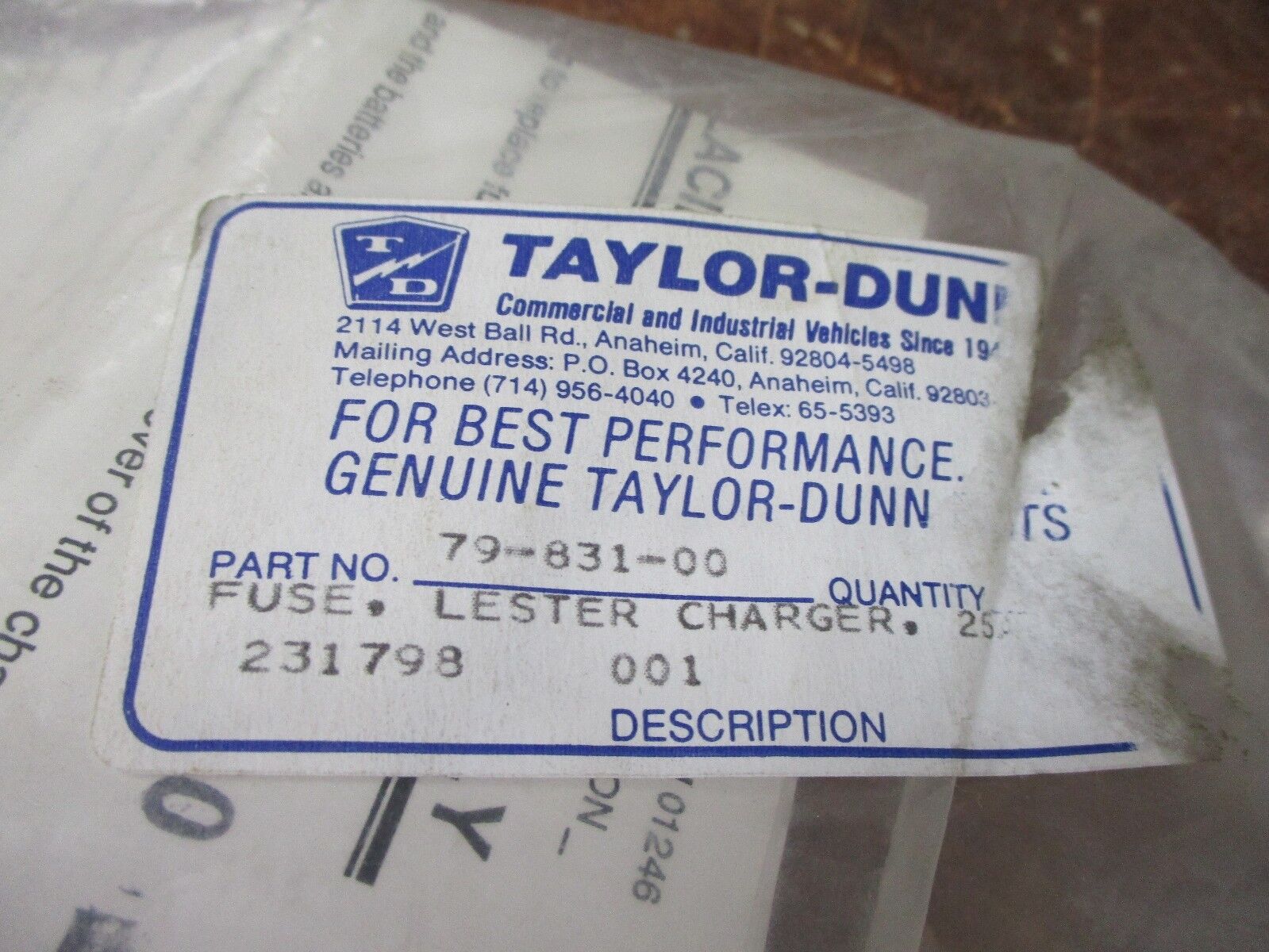Taylor-Dunn Fuse Kit 79-831-00 New Surplus