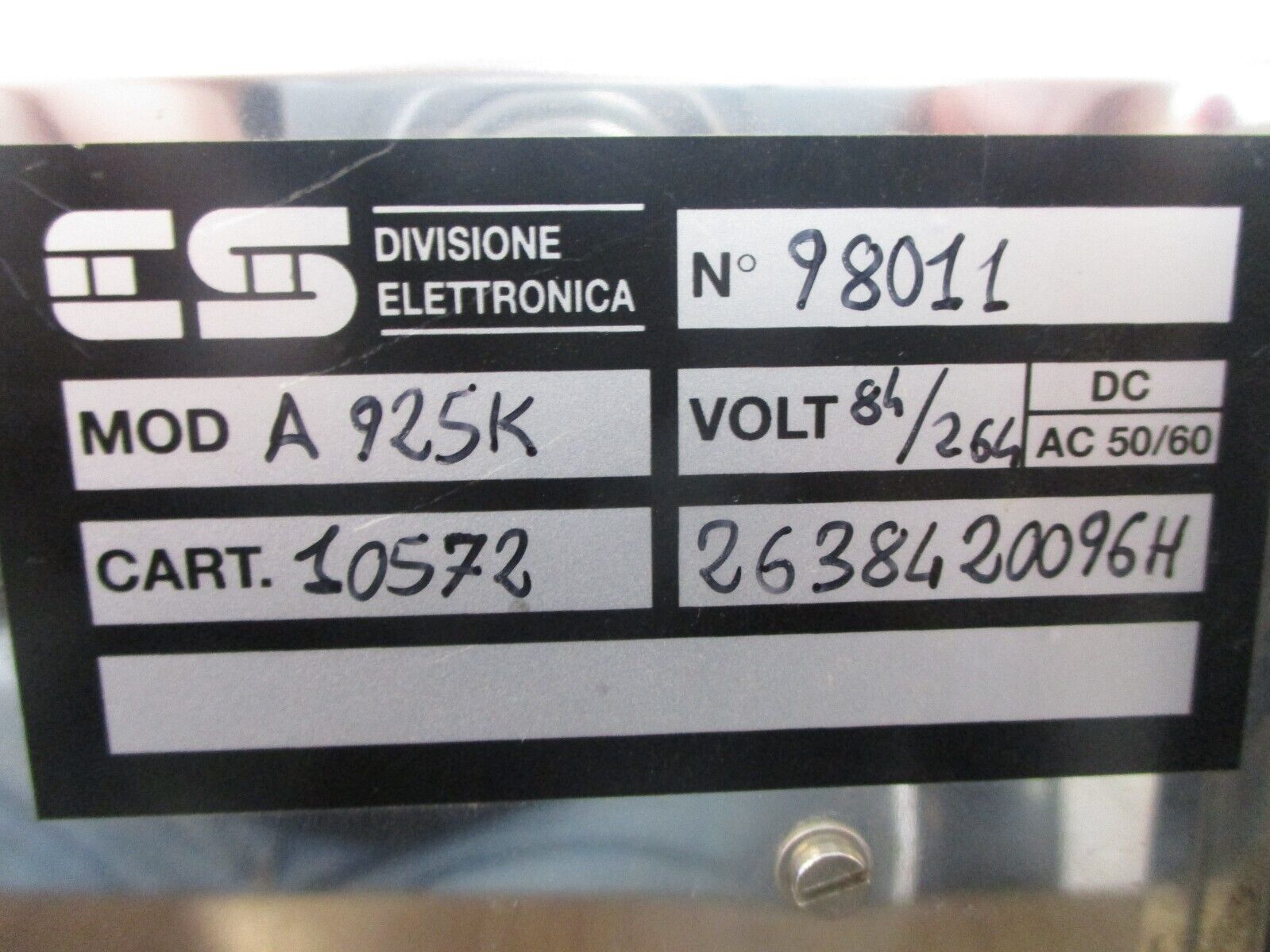 CS Elettronica Operator Interface Panel A925K 84VDC 264VAC Used