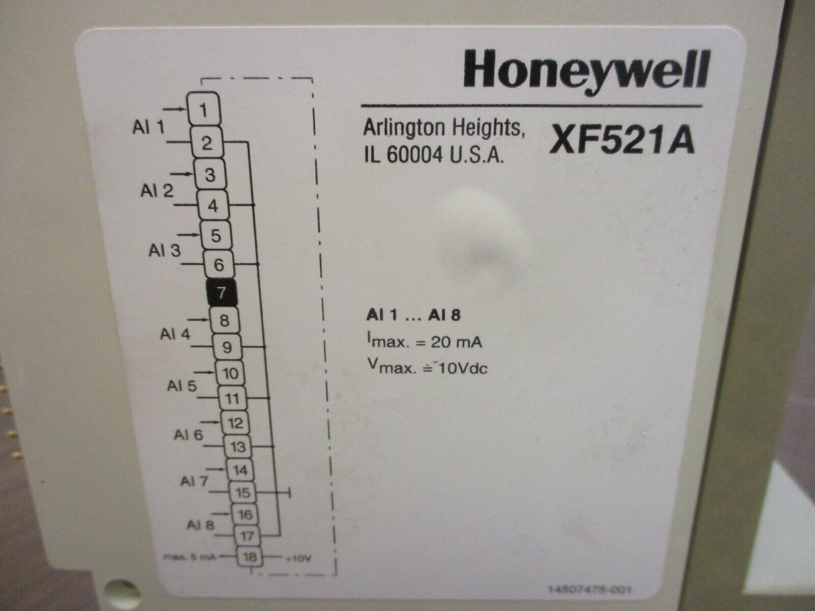 Honeywell Analog Input Module XF521A 20mA 10VDC Used