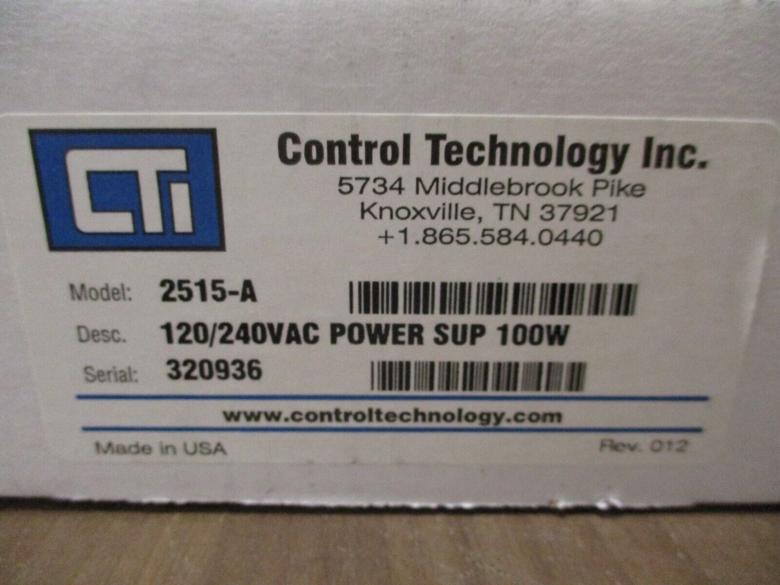 Control Technology Power Supply Module 2515-A Rev. 012 100W 120/240V New Surplus